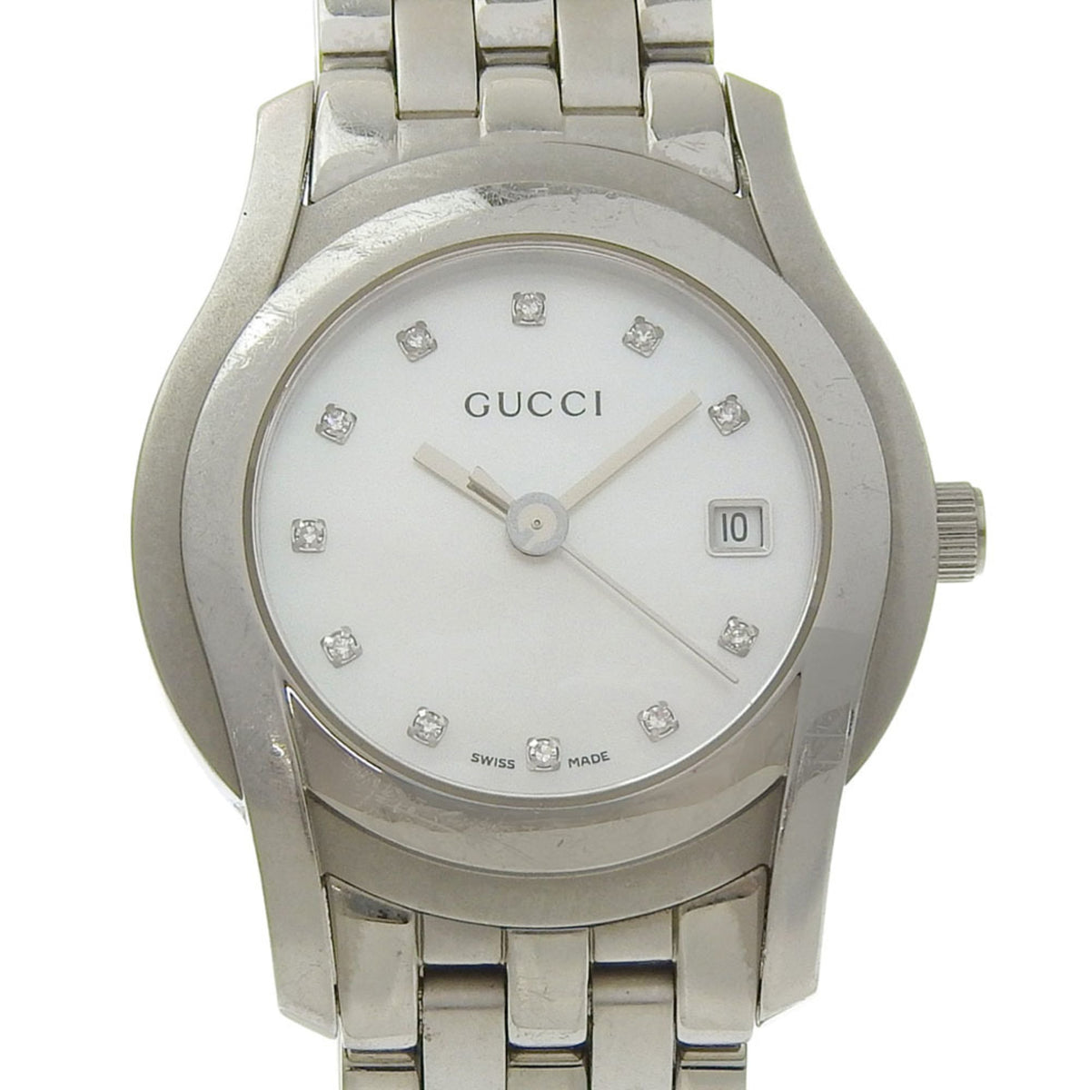 Gucci 5500L Stainless Steel Quartz Analog Watch with White Mother-of-Pearl Dial for Women — Good