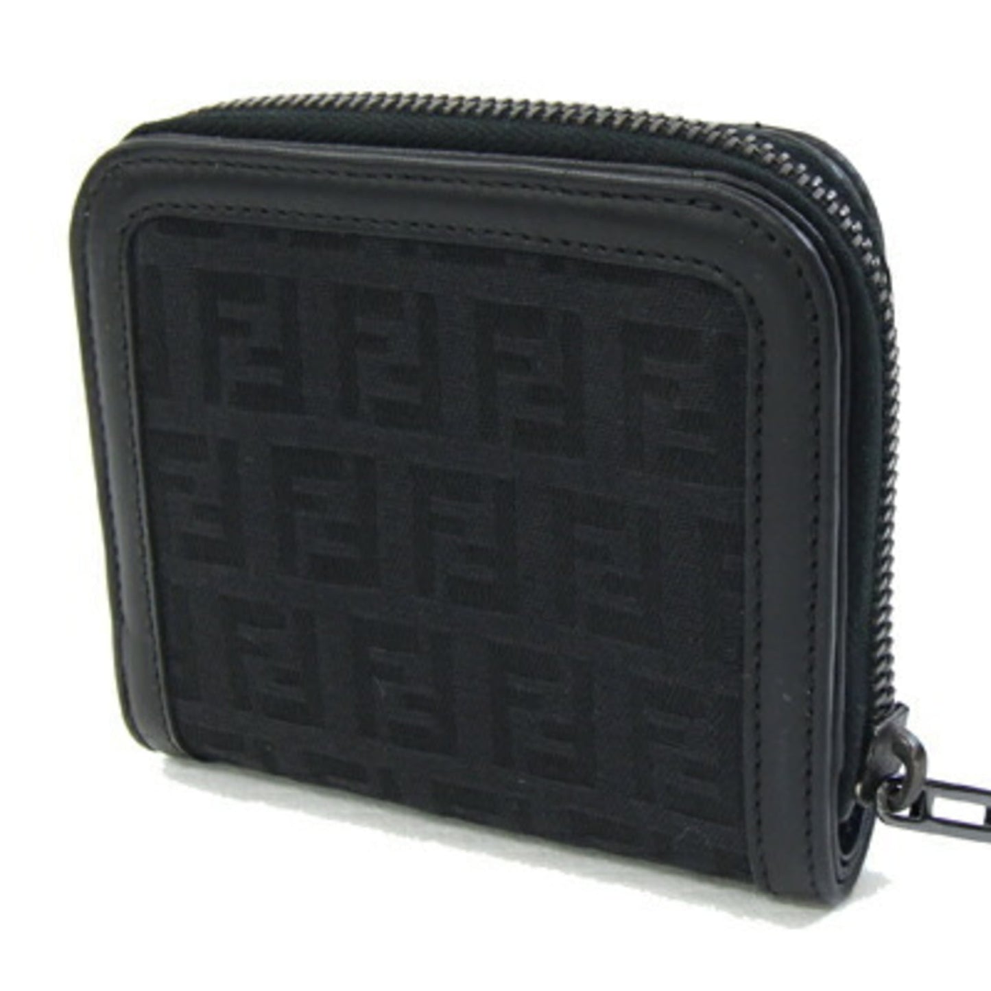 Fendi Zucchino Bifold Wallet 8M0070 Black Canvas and Leather Compact Mini for Women