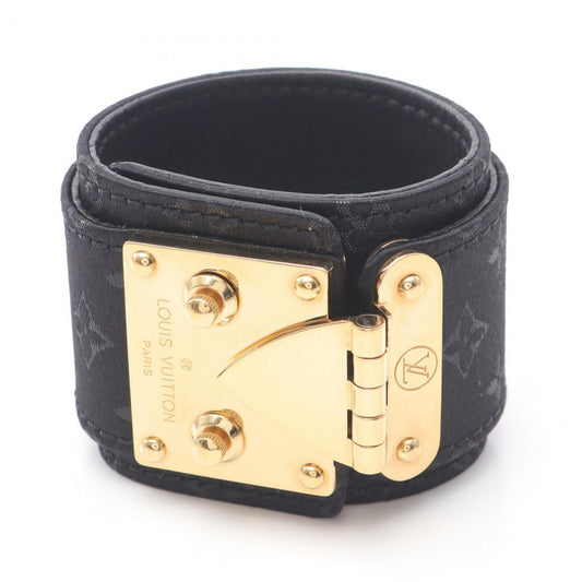 Louis Vuitton Cellule Monogram Satin Bangle, Leather, Gold-Plated, Satin, Women's, Black, Gold, M92118