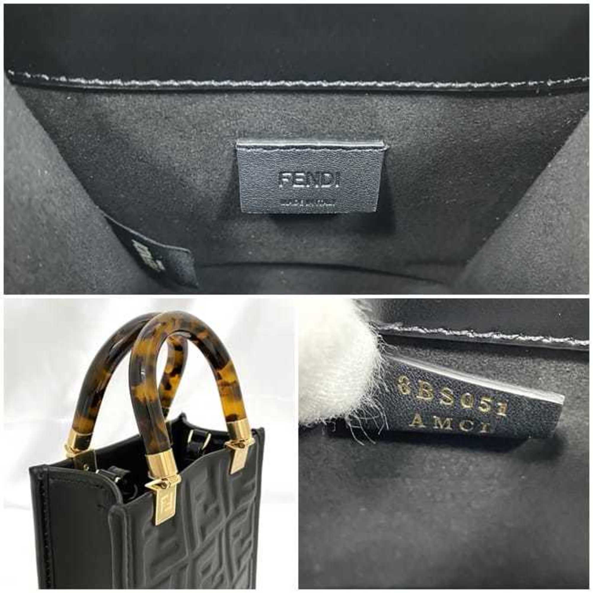 Fendi 2-way bag Sunshine f-21250 Black Tortoiseshell 8BS051 Leather FENDI FF Embossed Women's Compact — Like New