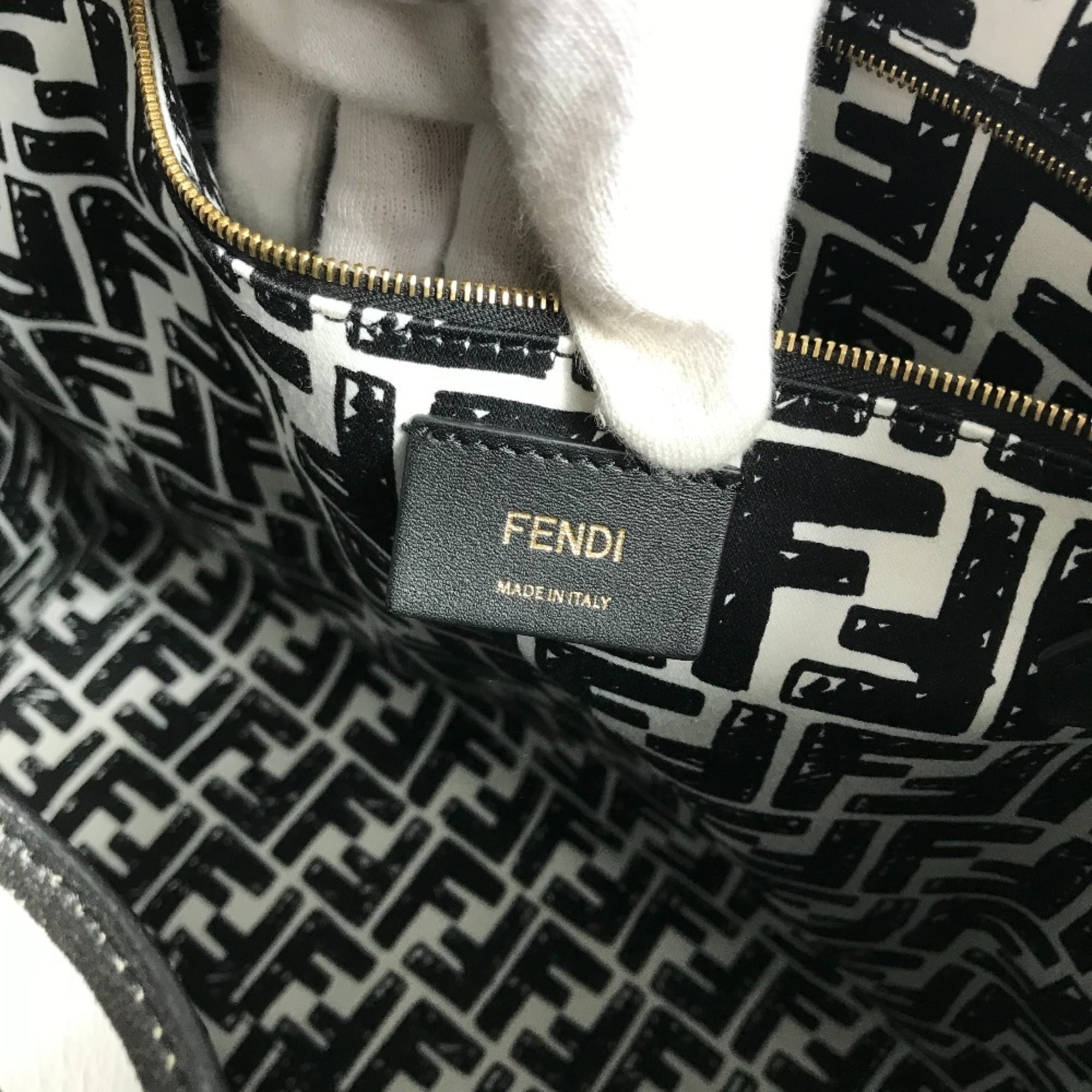 FENDI 8BH357 Joshua Vides collaboration shopper bag, shoulder tote coated canvas, men's, white — Like New