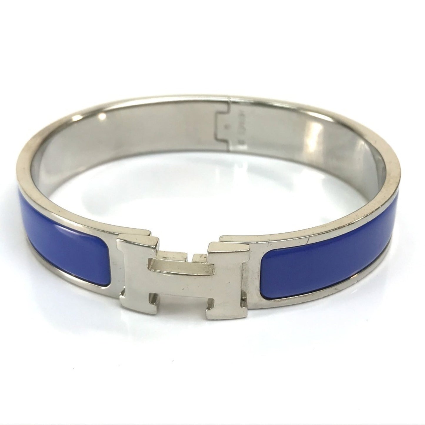 HERMES Click-Clack PM Bangle in Metal, Women's, Blue/Silver