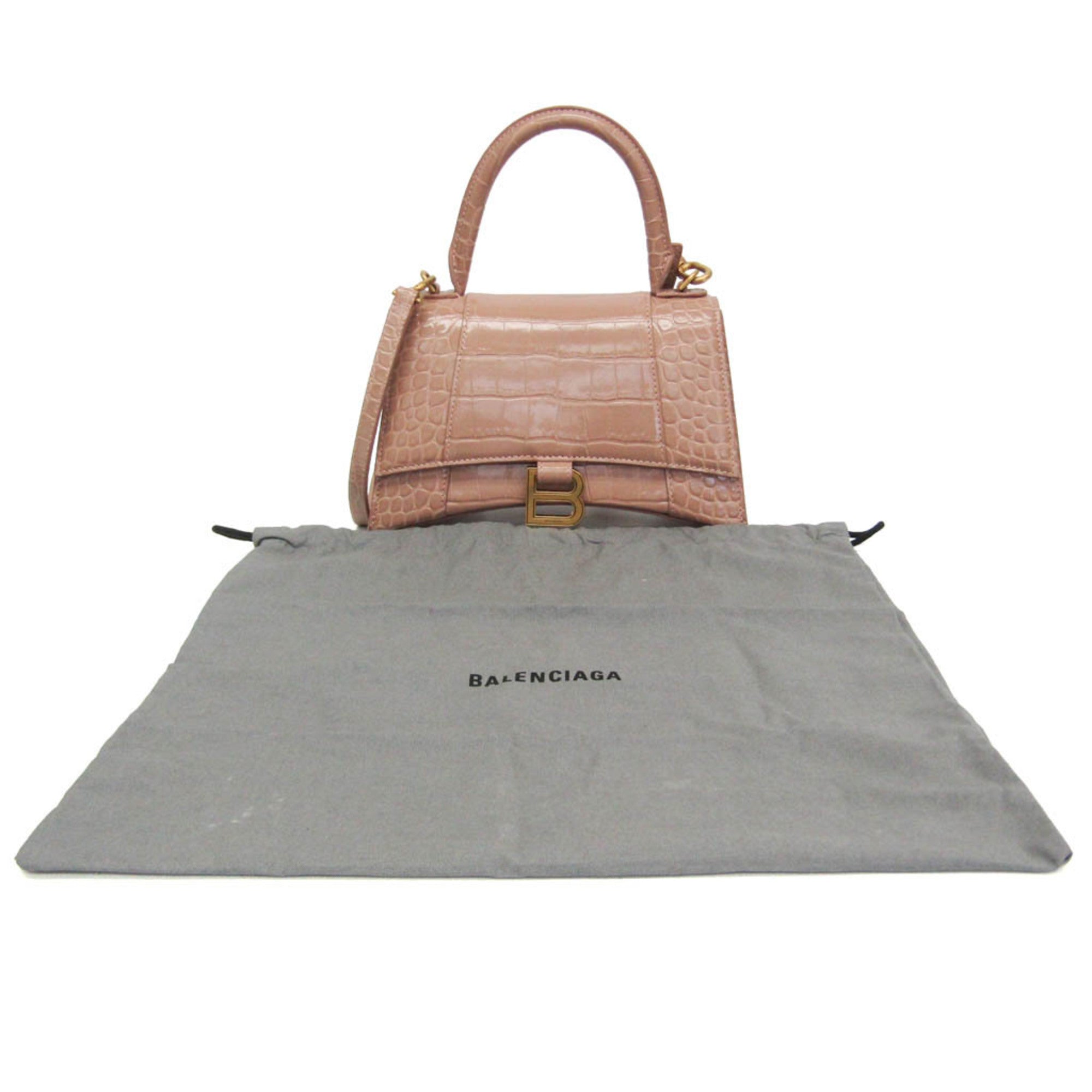 Balenciaga Hour Glass 593546 Women's Leather Handbag,Shoulder Bag Pink Beige — Like New