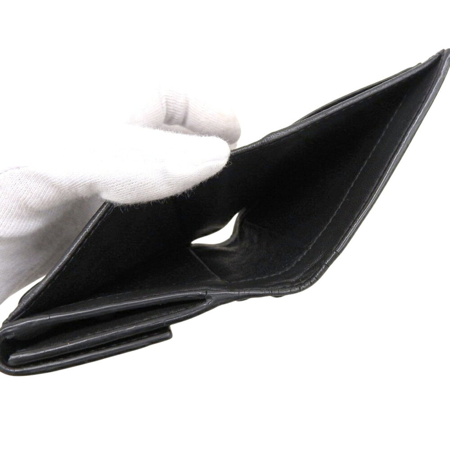 Bottega Veneta Intrecciato Compact Wallet, Double Folding Black Leather