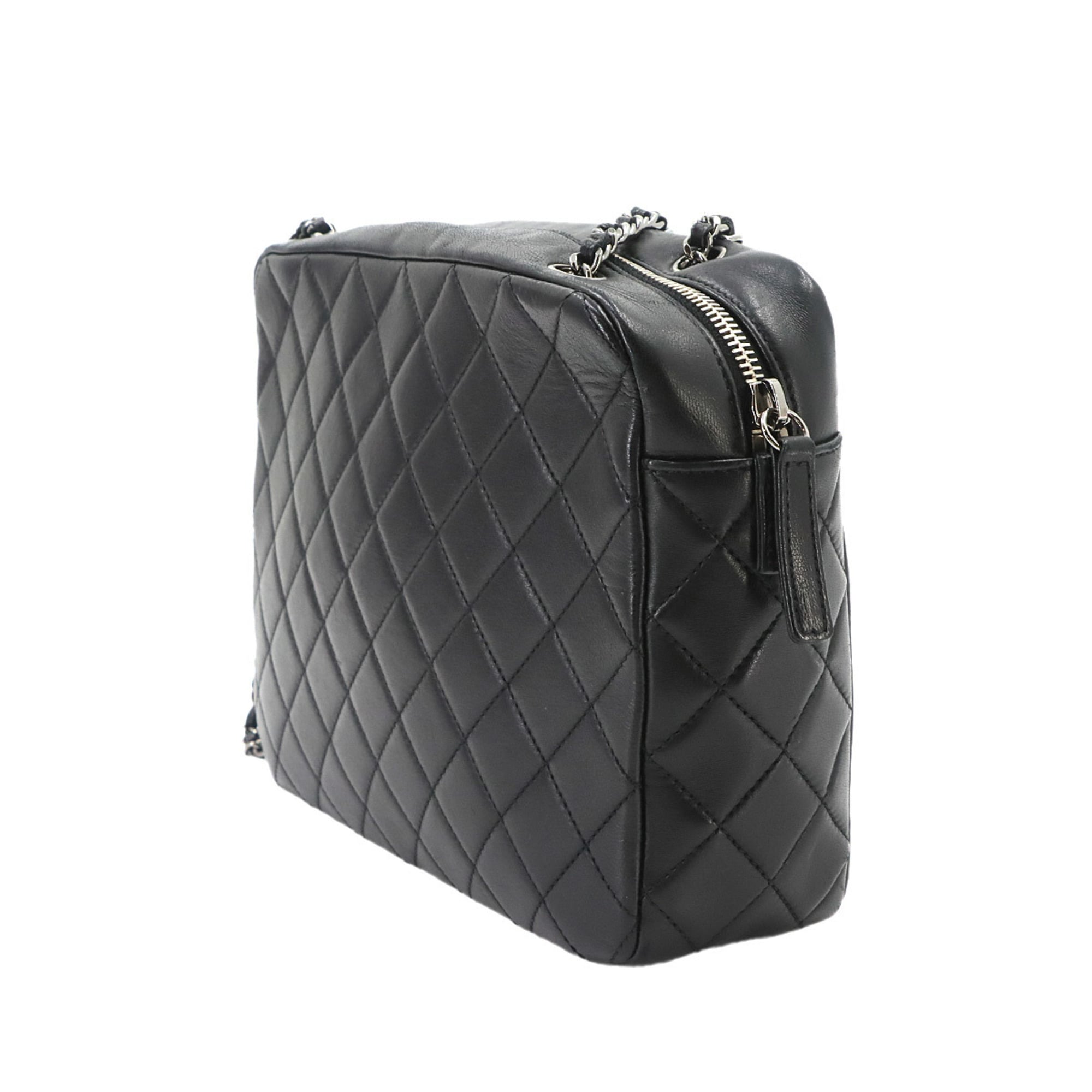 Chanel Matelassé Camera Handbag, Chain Shoulder Lambskin and Plastic, Black — Like New