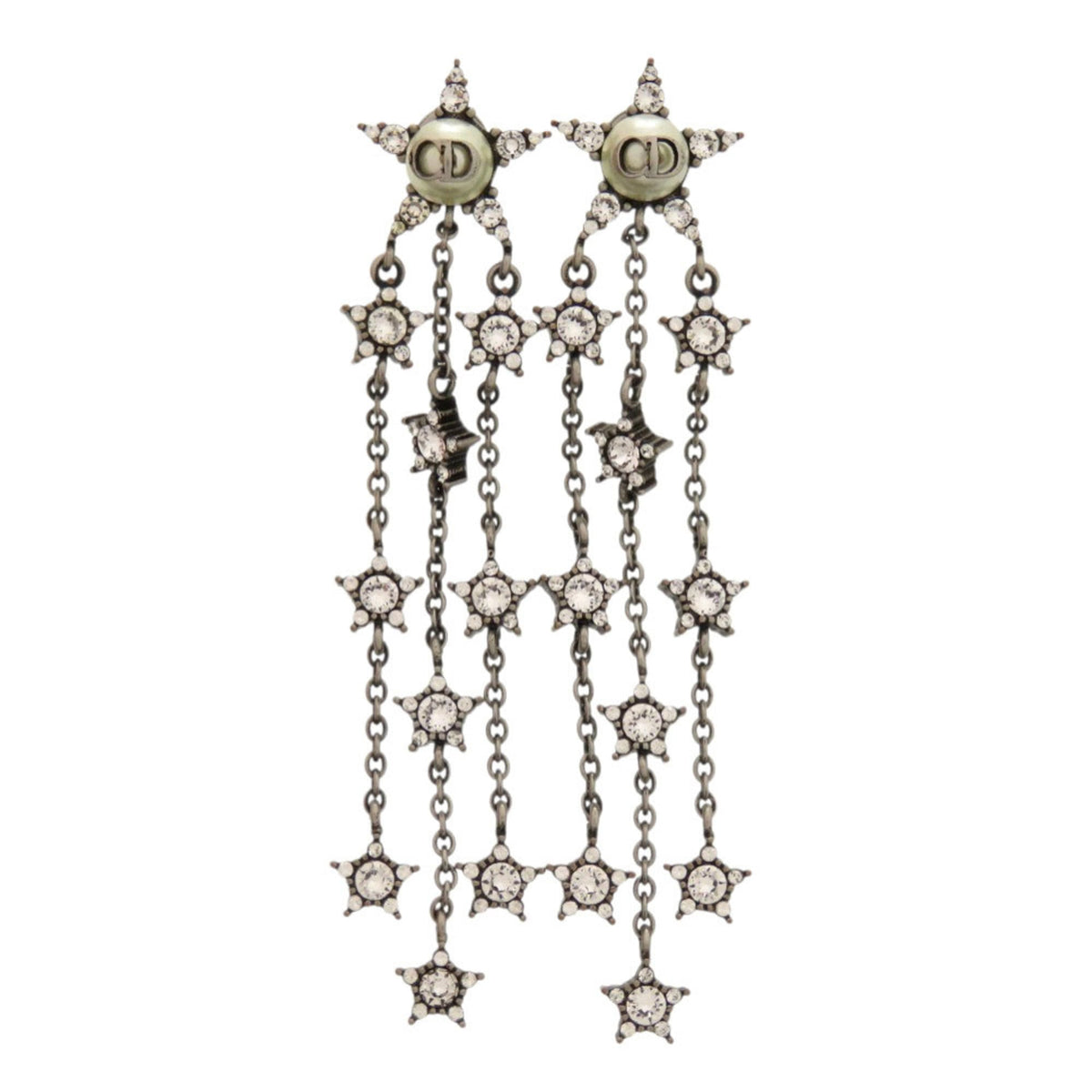 Christian Dior Star Motif CD Logo Stone Gunmetal Earrings Accessory 0872 — Like New