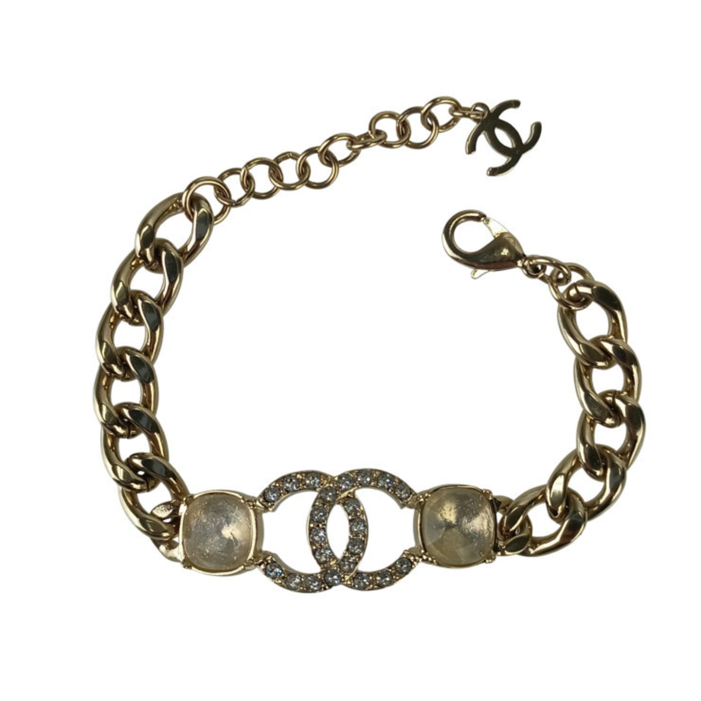 CHANEL Coco Mark Wristwear Chain Bracelet in Gold with Rhinestones, Women's, C23 C