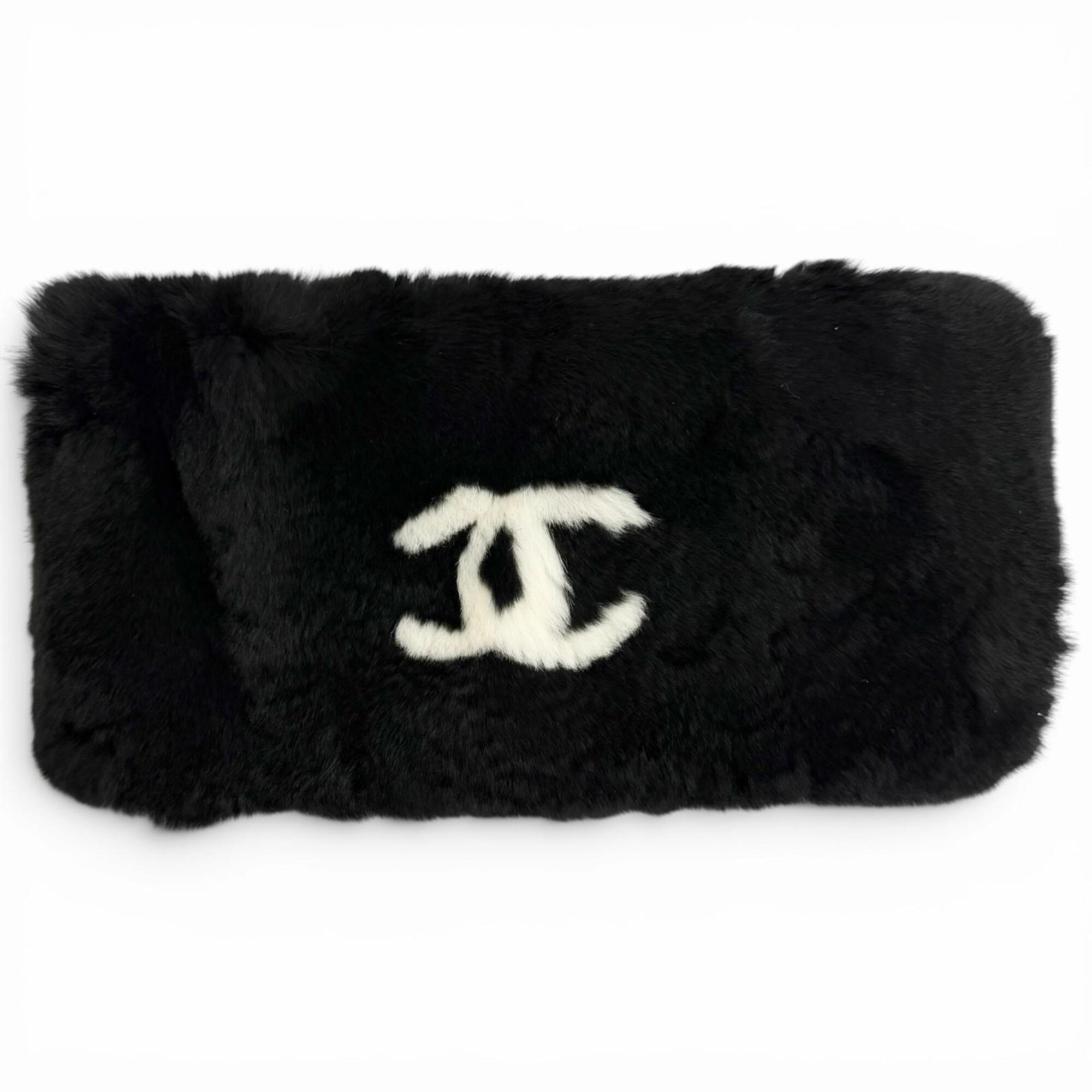 CHANEL Coco Mark Lapin Fur Wristband Bangle Bracelet, Black & White, Made in France, Women's, Comes with Box, Highly Recommended! — Like New