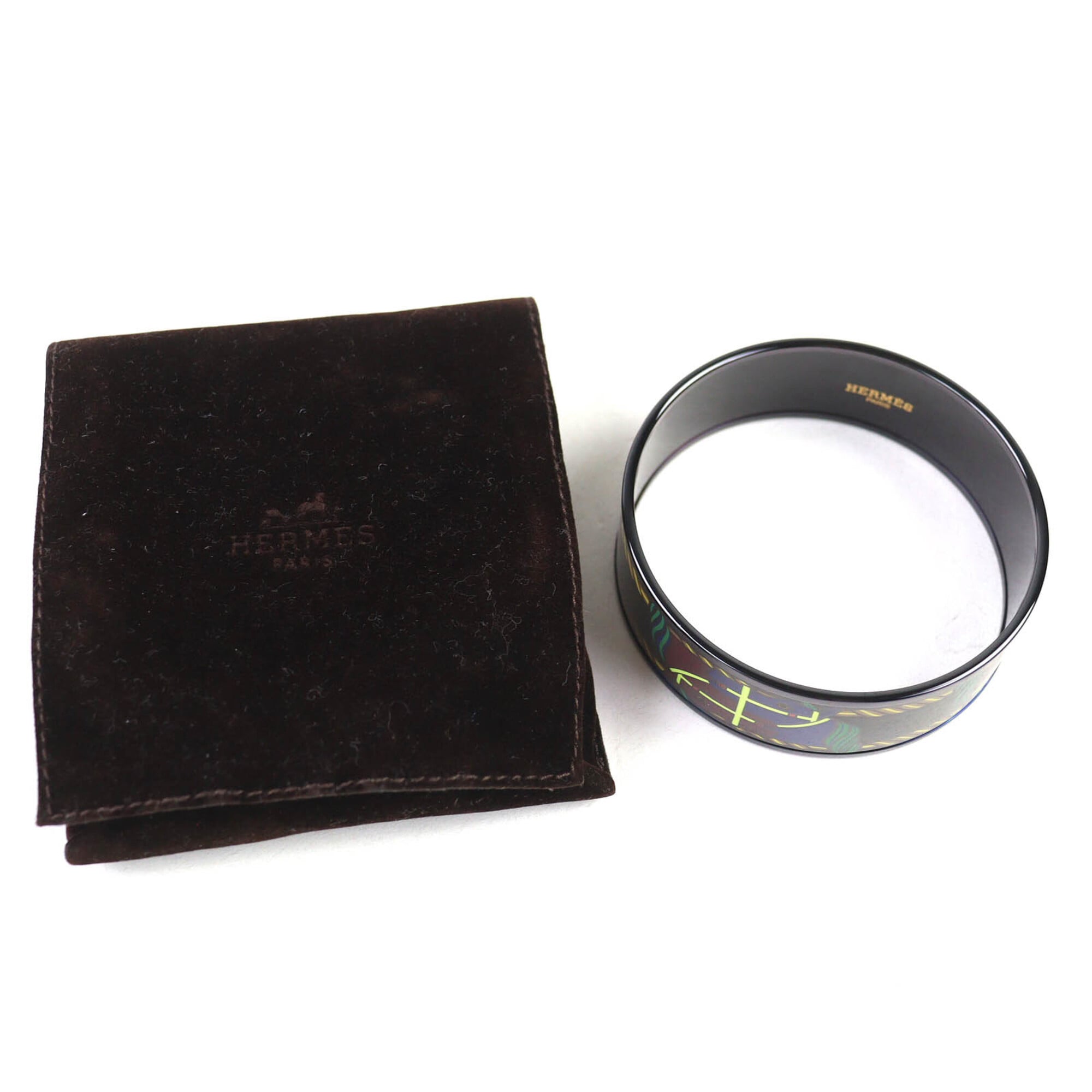 HERMES Email GM Click HH Bandana Bangle Bracelet, Black/Multicolor, with Dust Bag, Made in France, Women's — Like New