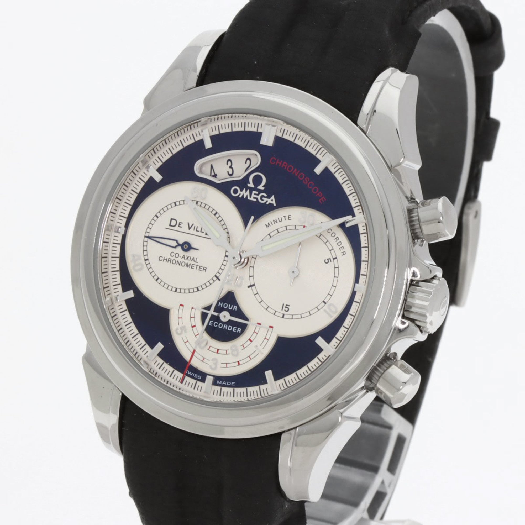 Omega De Ville Chronoscope Co-Axial Date Watch, Stainless Steel and Leather, Men's, 20230410