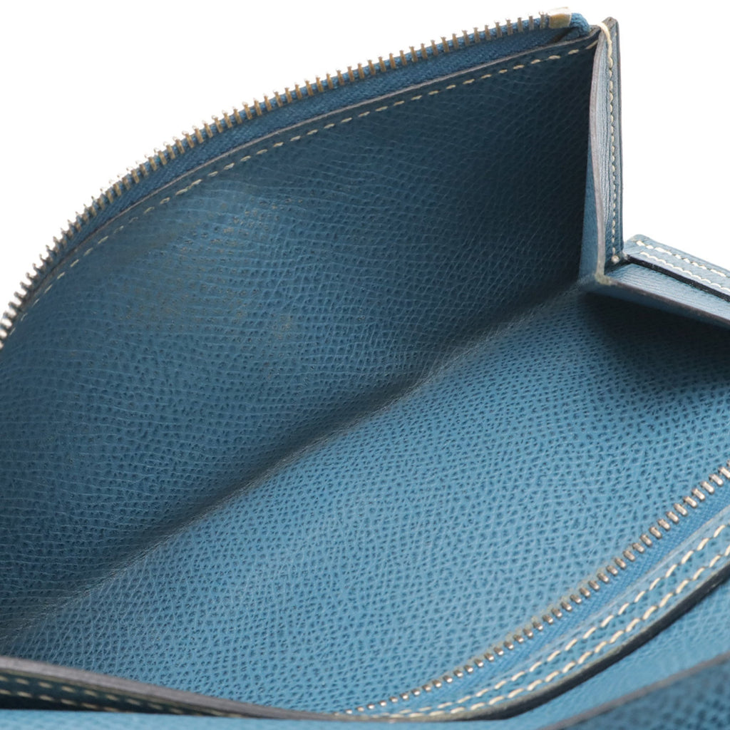 HERMES Bearn 2PLIS Dupre Tri-fold Long Wallet, Epsom Leather, Colvert Blue, G Stamp