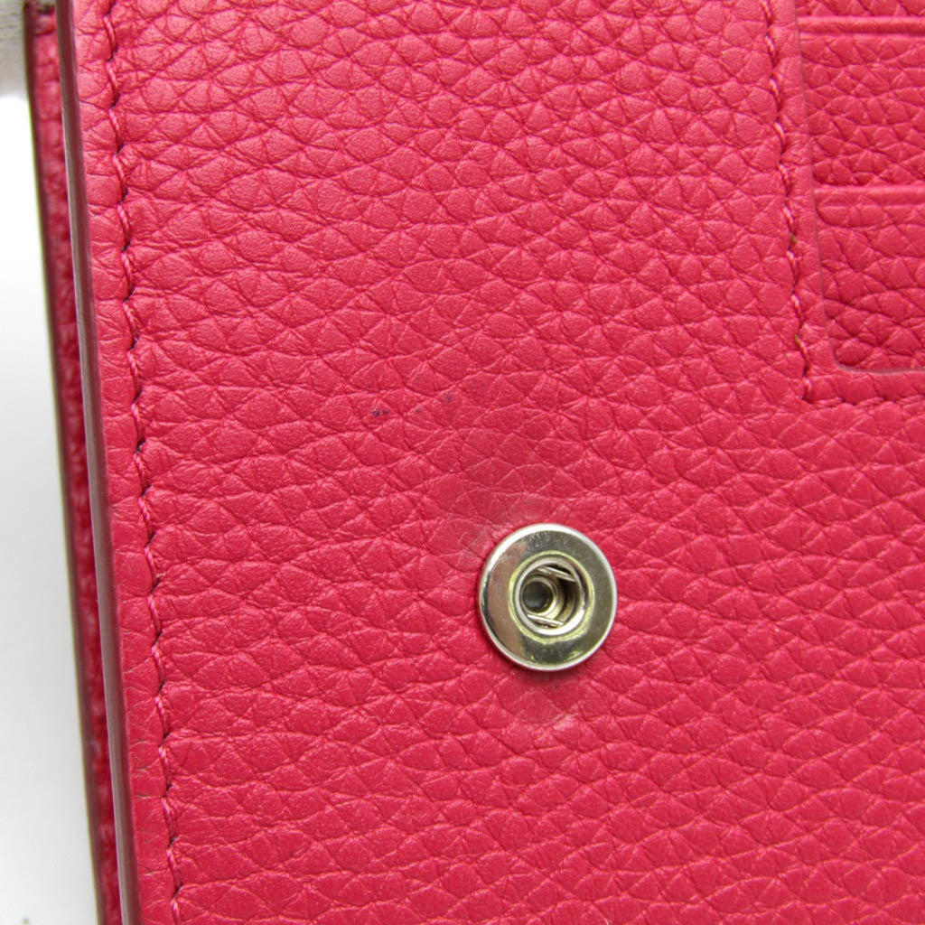 Celine Bicolor Large Flap Multifunction Women's  Calfskin Long Wallet (bi-fold) Gray,Pink Red