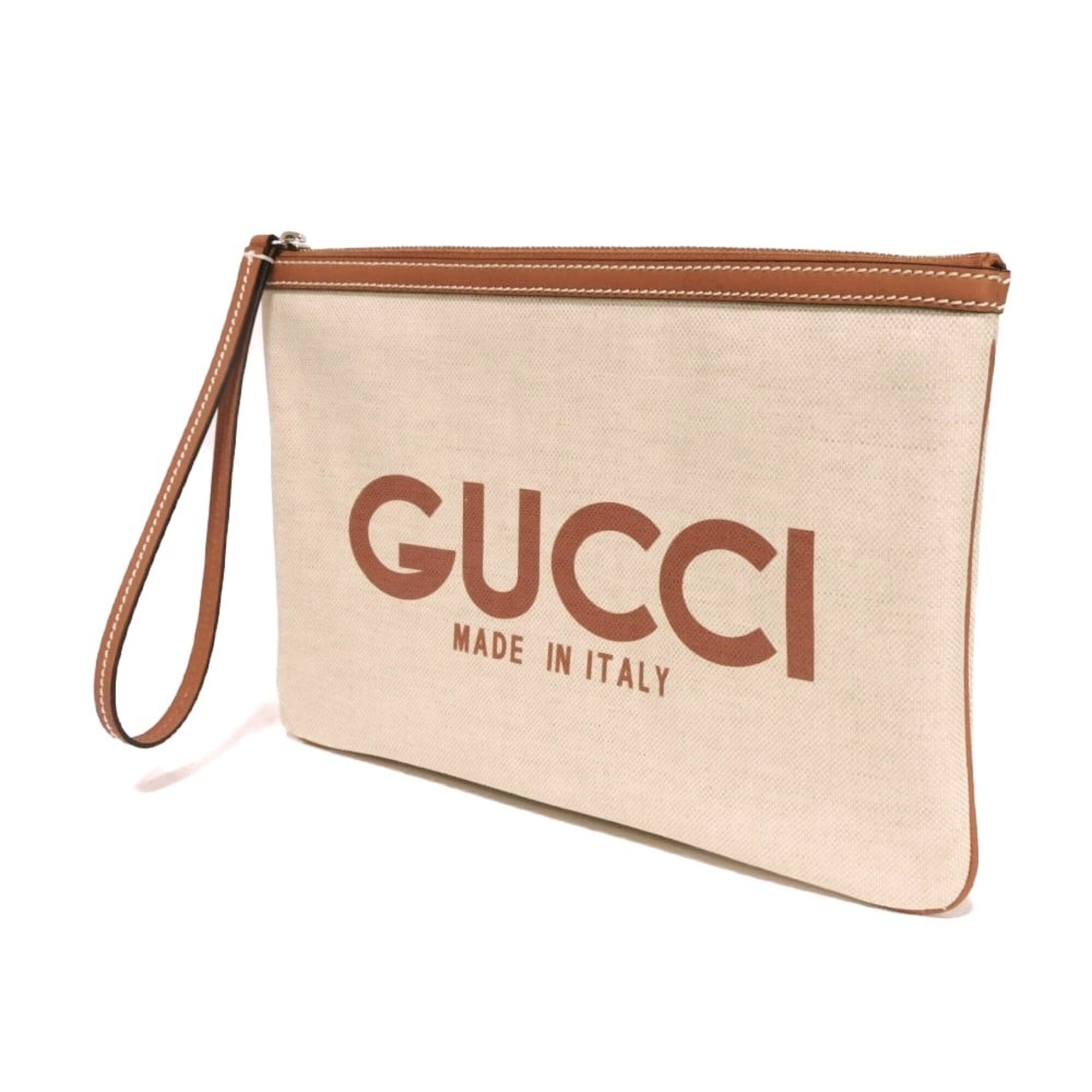 Gucci GUCCI Clutch Bag Logo Print Pouch Canvas Brown GG Supreme Cotton Linen Natural 777165 FACUL 8451 Men's — New - Store Return