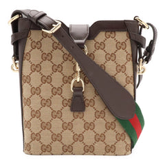 GUCCI GG Canvas Mini Bucket Bag Shoulder Leather Beige Dark Brown Green Red 782919 — Like New