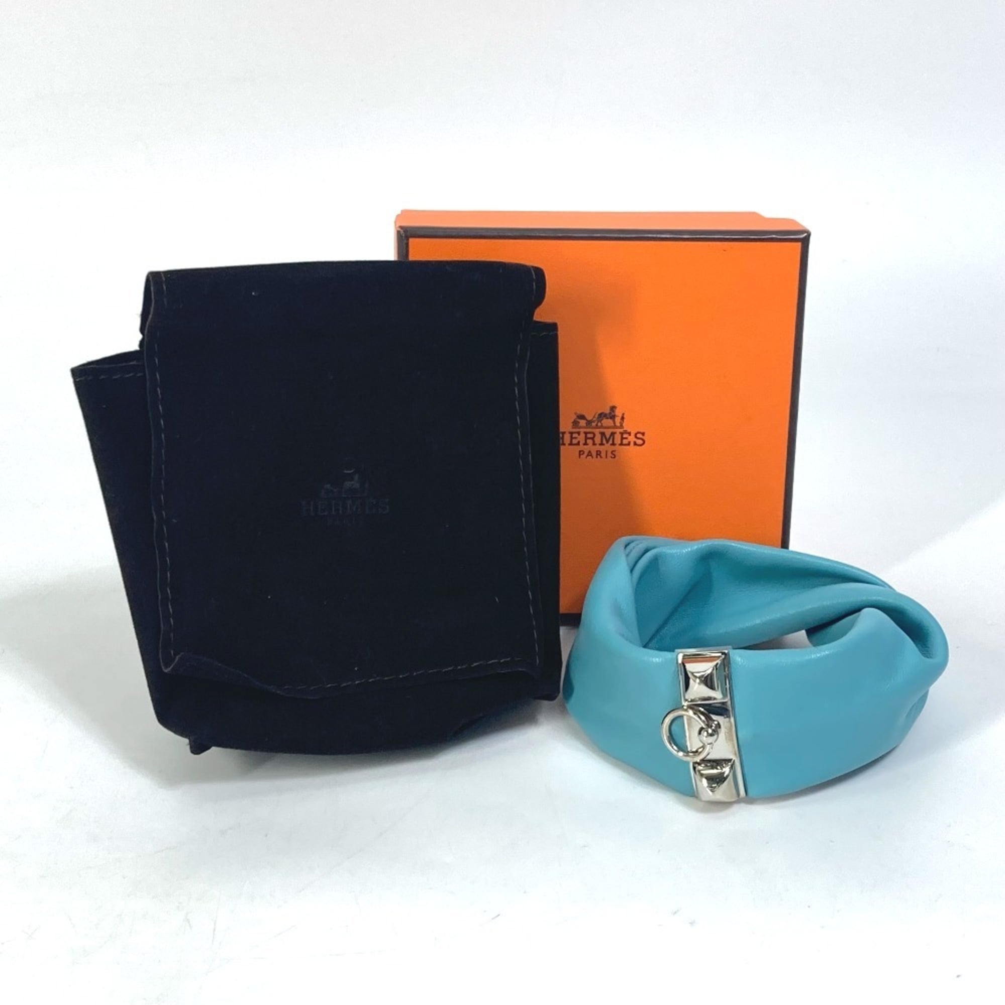 HERMES Medor Torsade Petit H Bracelet, Leather, Women's, Light Blue — Like New