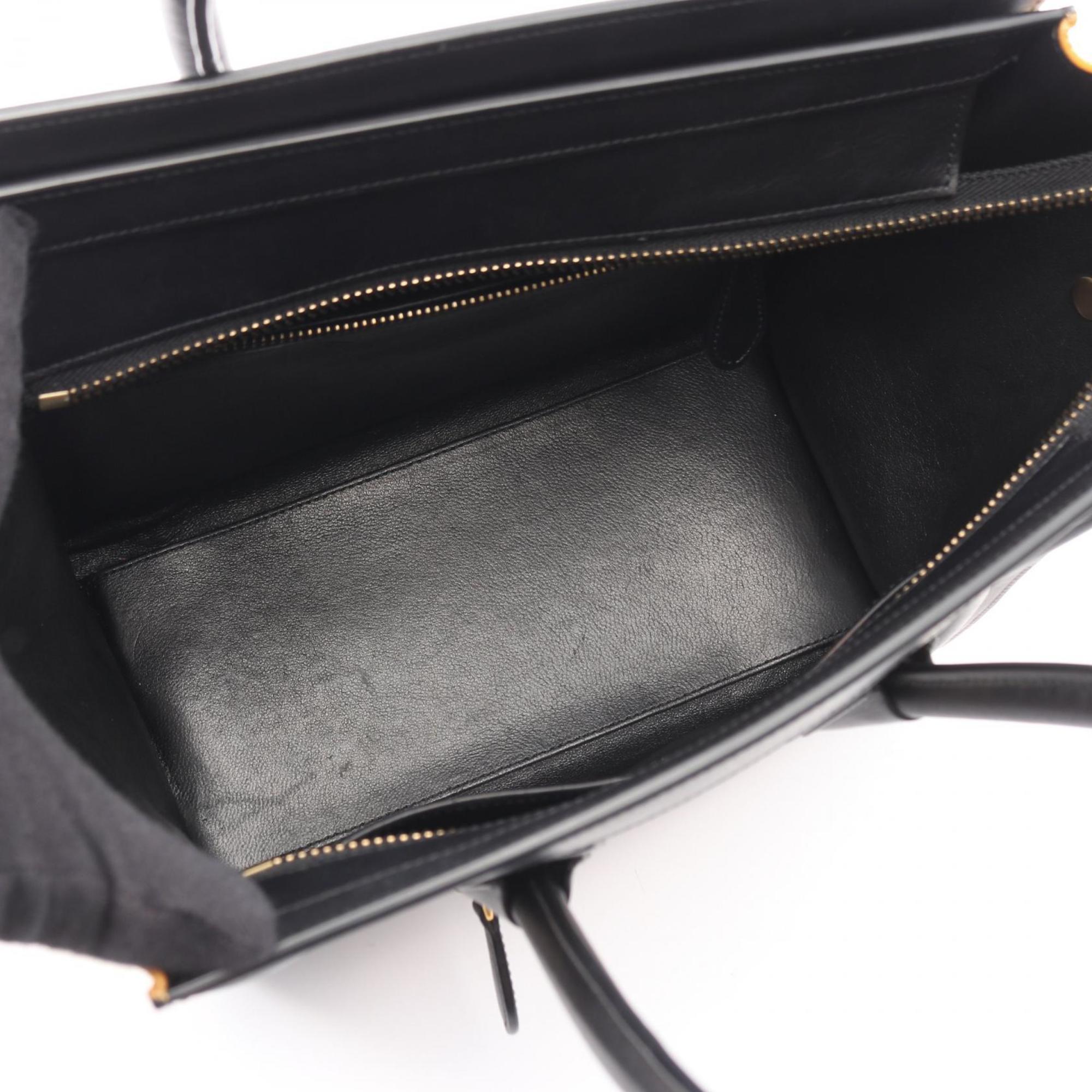 Celine Luggage Micro Shopper Handbag, Leather, Women's, Black, Ivory, Yellow