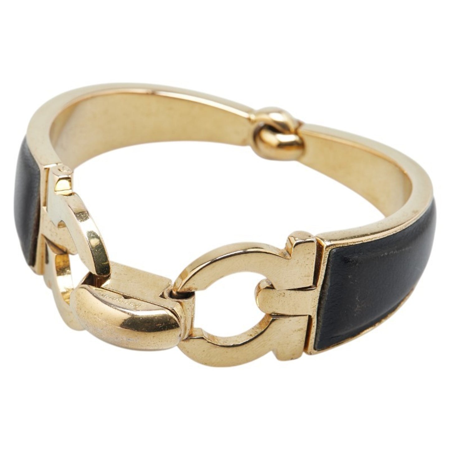 Salvatore Ferragamo Gancini Bangle in Gold and Black Plated Leather for Women