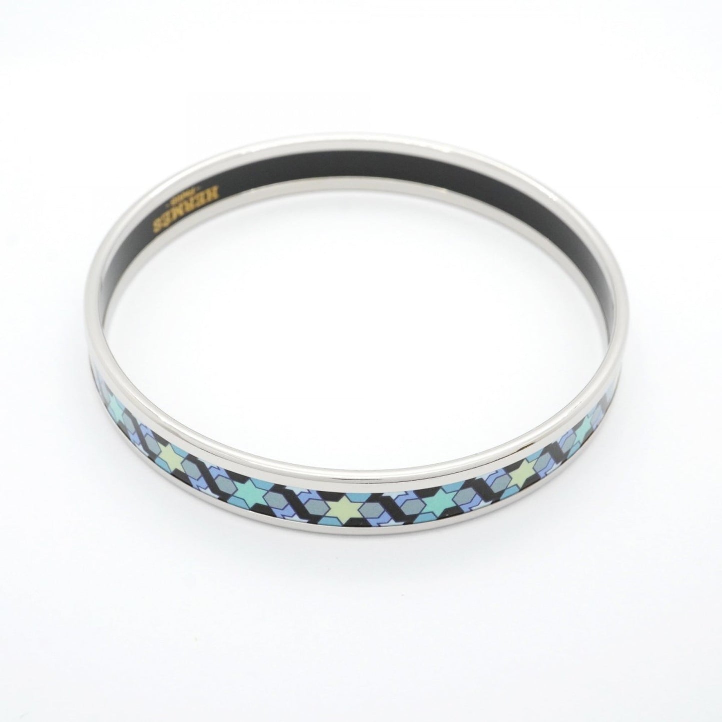 Hermes bangle, enamel PM, metal, cloisonné, silver, blue, multicolor, women's