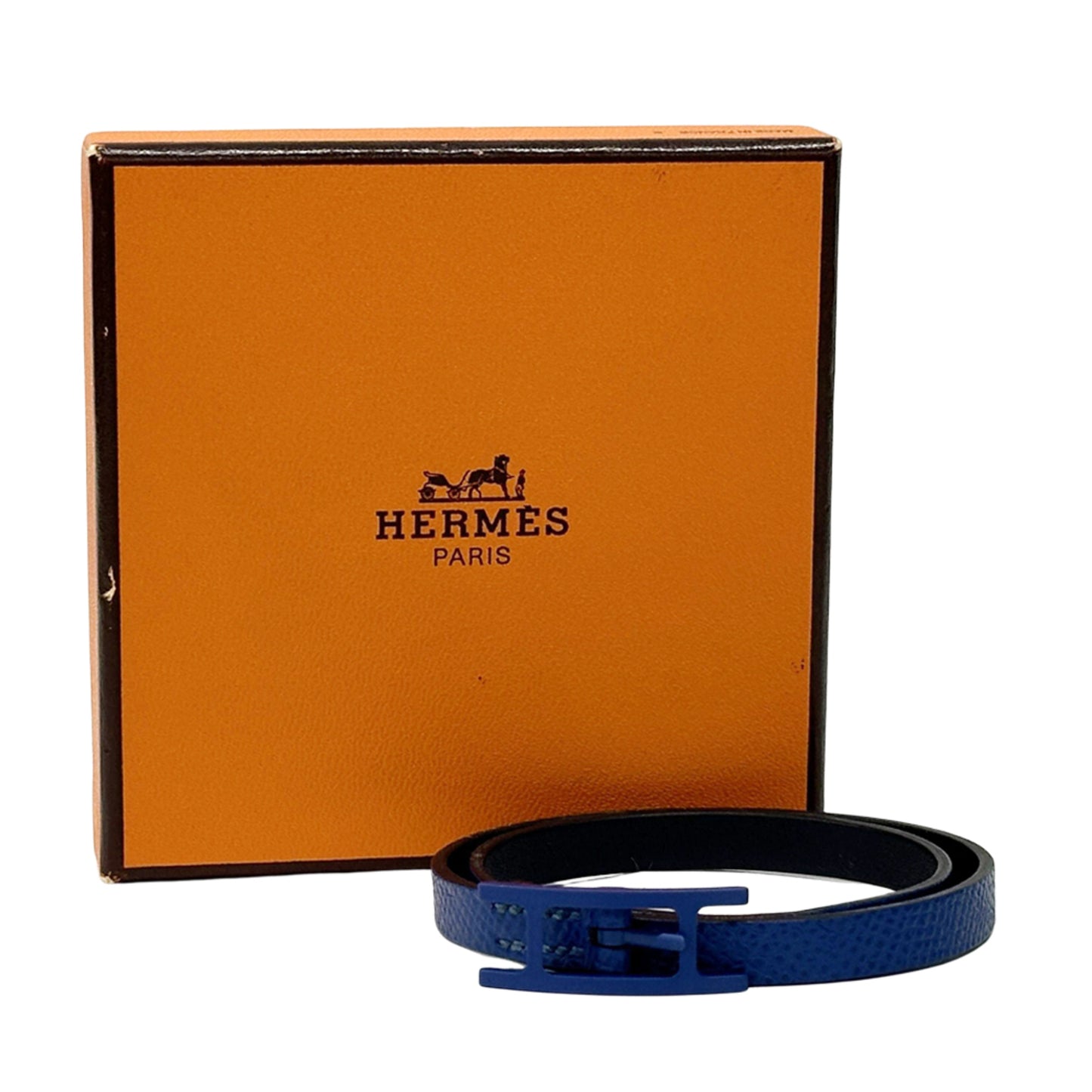 Hermes Hermès B-Api Double Tour Bracelet for Men and Women, Blue Navy Leather, Reversible, Casual, T-Stamped