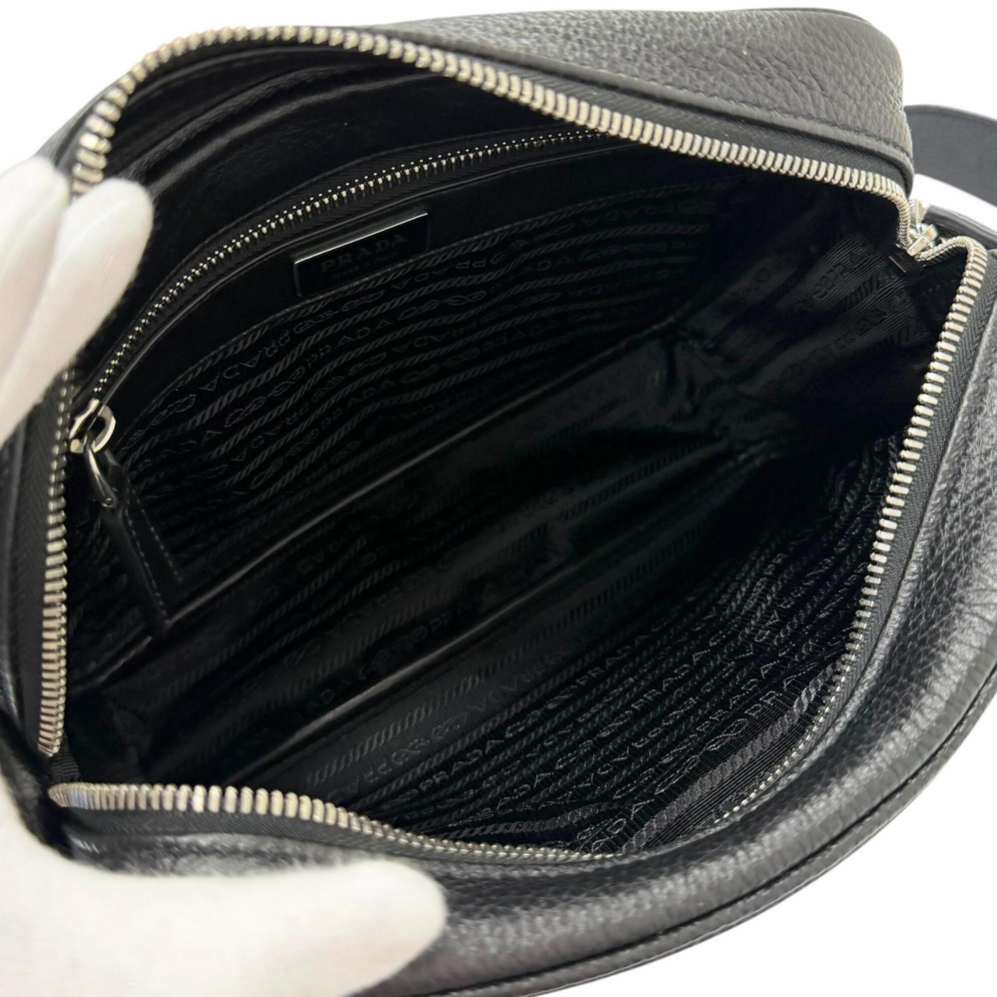 PRADA 2VH189 Leather Triangle Logo Crossbody Shoulder Bag, Black, Made in Italy, Recommended for Men — Like New
