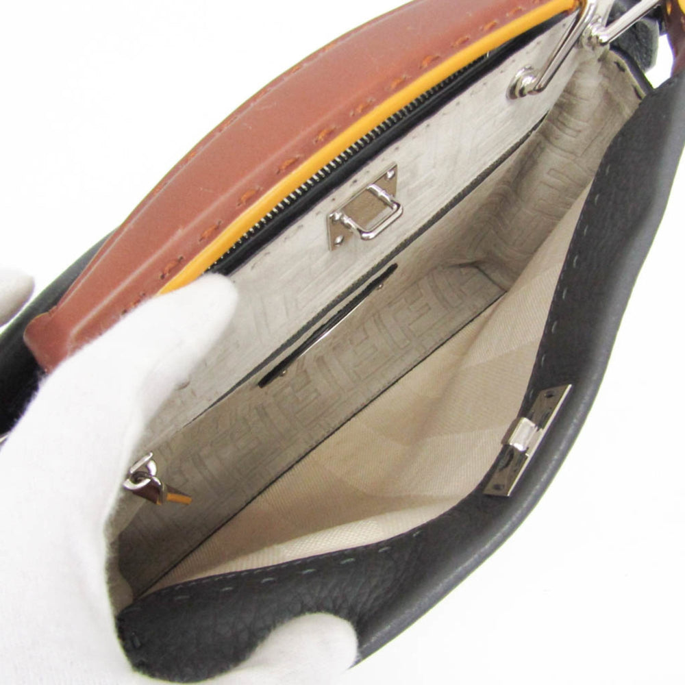 Fendi Selleria Peekaboo Fit Mini 7VA422 Women's Leather,Canvas Handbag,Shoulder Bag Gray,White — Like New