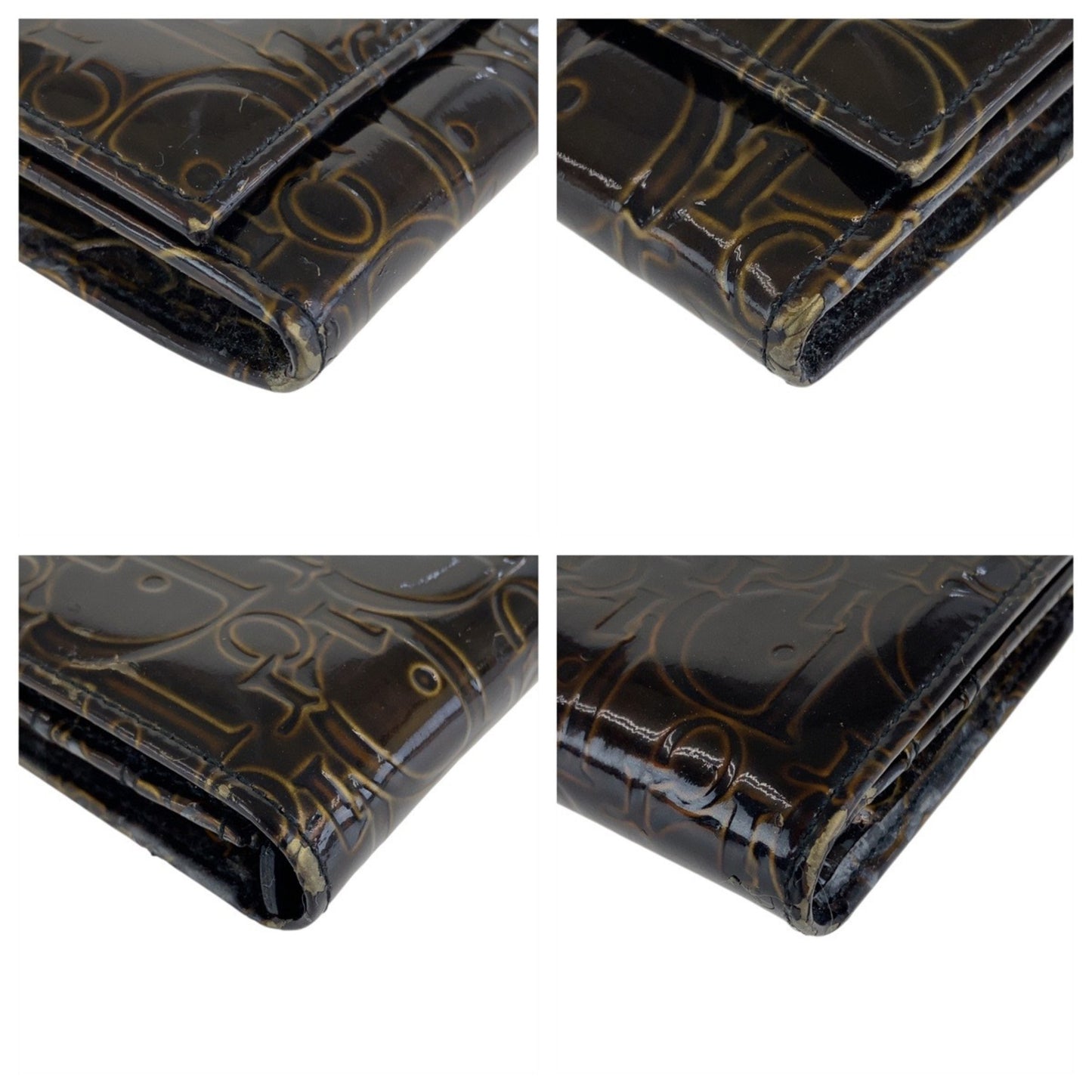 Christian Dior Trotter Brown Patent Leather Long Wallet with Silver Hardware, Women's, 506257