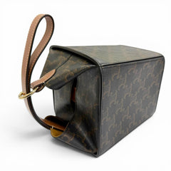CELINE 19714 Strap Box Triomphe Canvas Handbag, Tan Brown, Made in Italy, Women's, Highly Recommended ◎ — Like New
