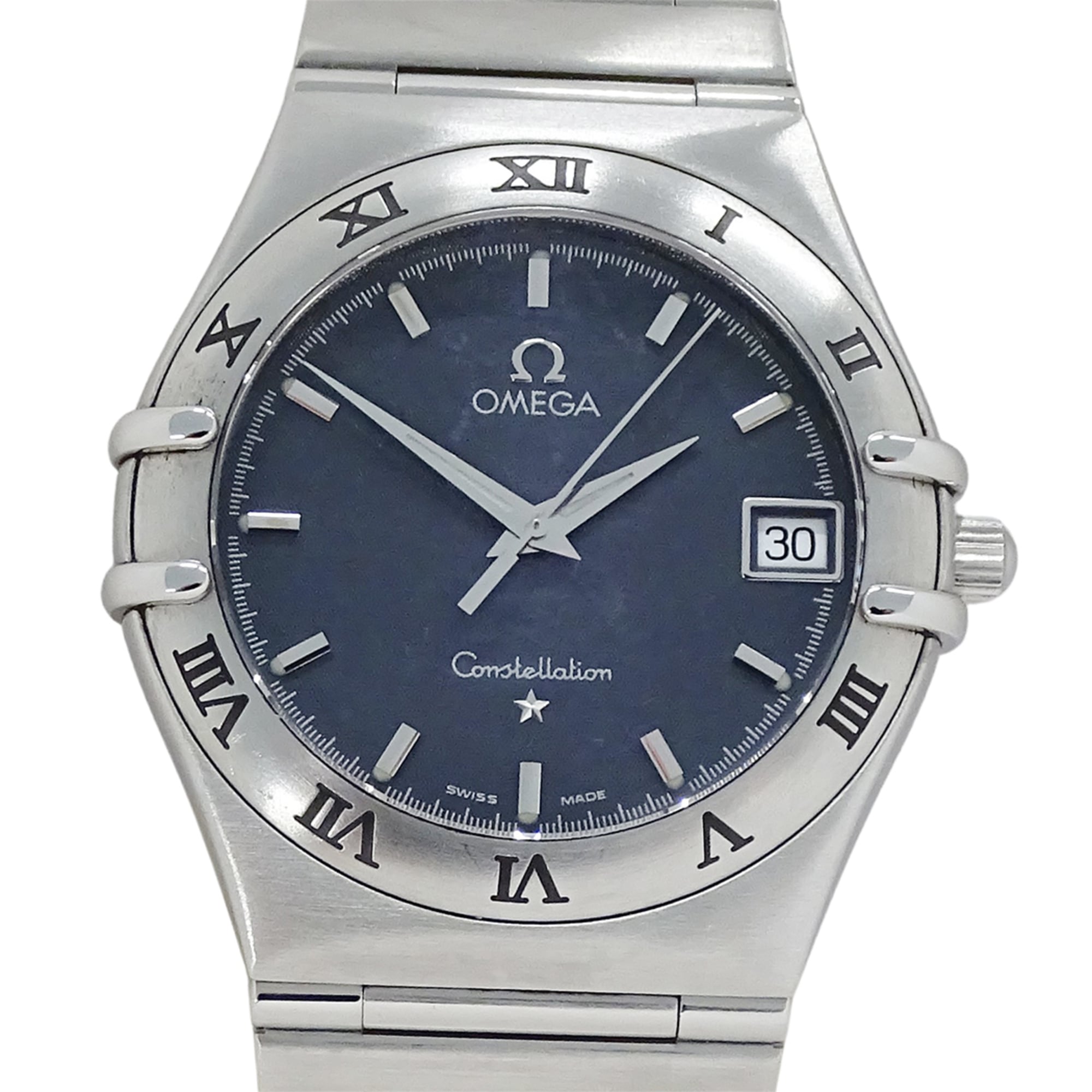 Omega Constellation 1512.40 Men's Watch, Brand Name, Date, Quartz, Stainless Steel (SS), Silver/Navy — Good