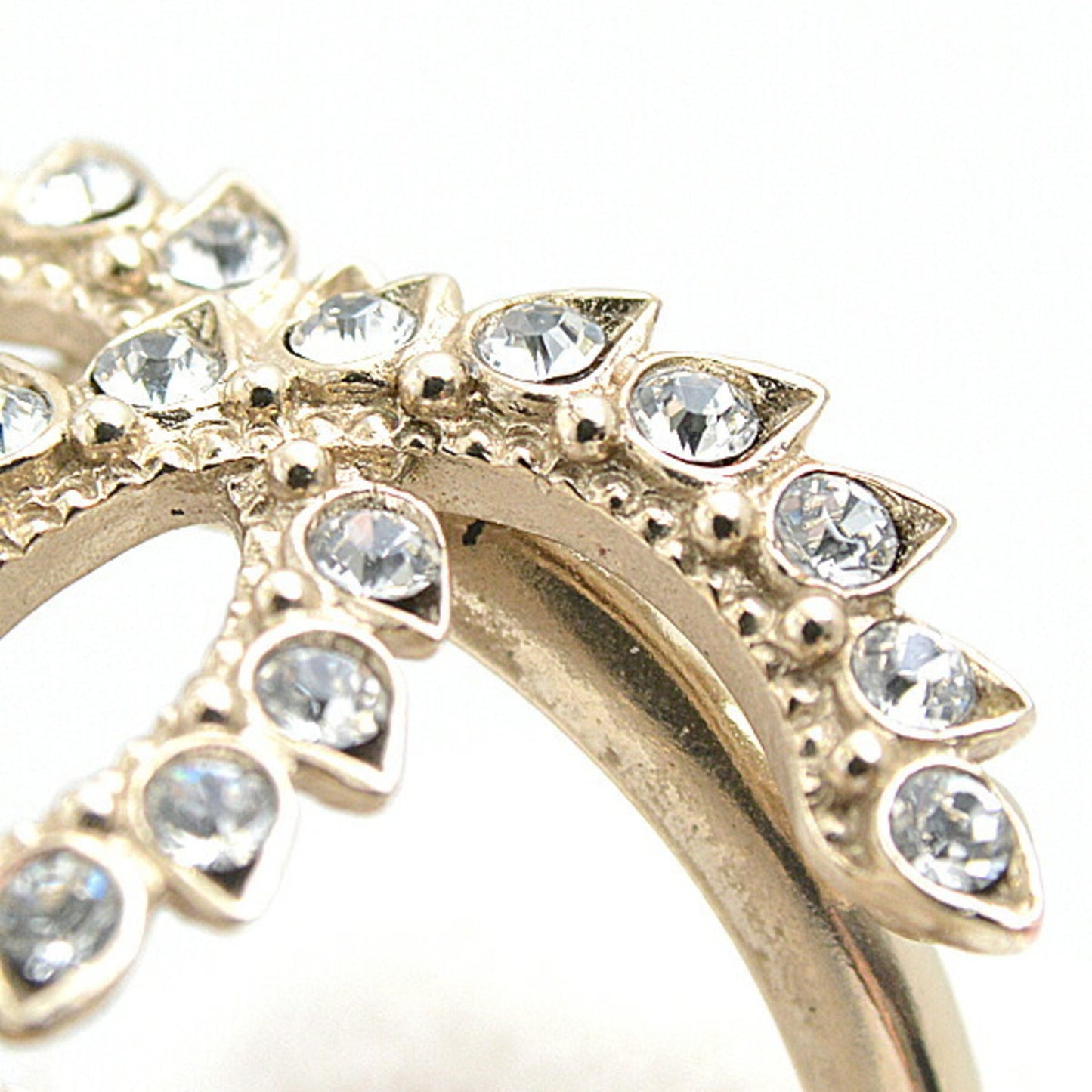 Chanel Ring for Women, Coco Mark Drop Design Rhinestone Ring, Champagne Gold Color, CHANEL C20A