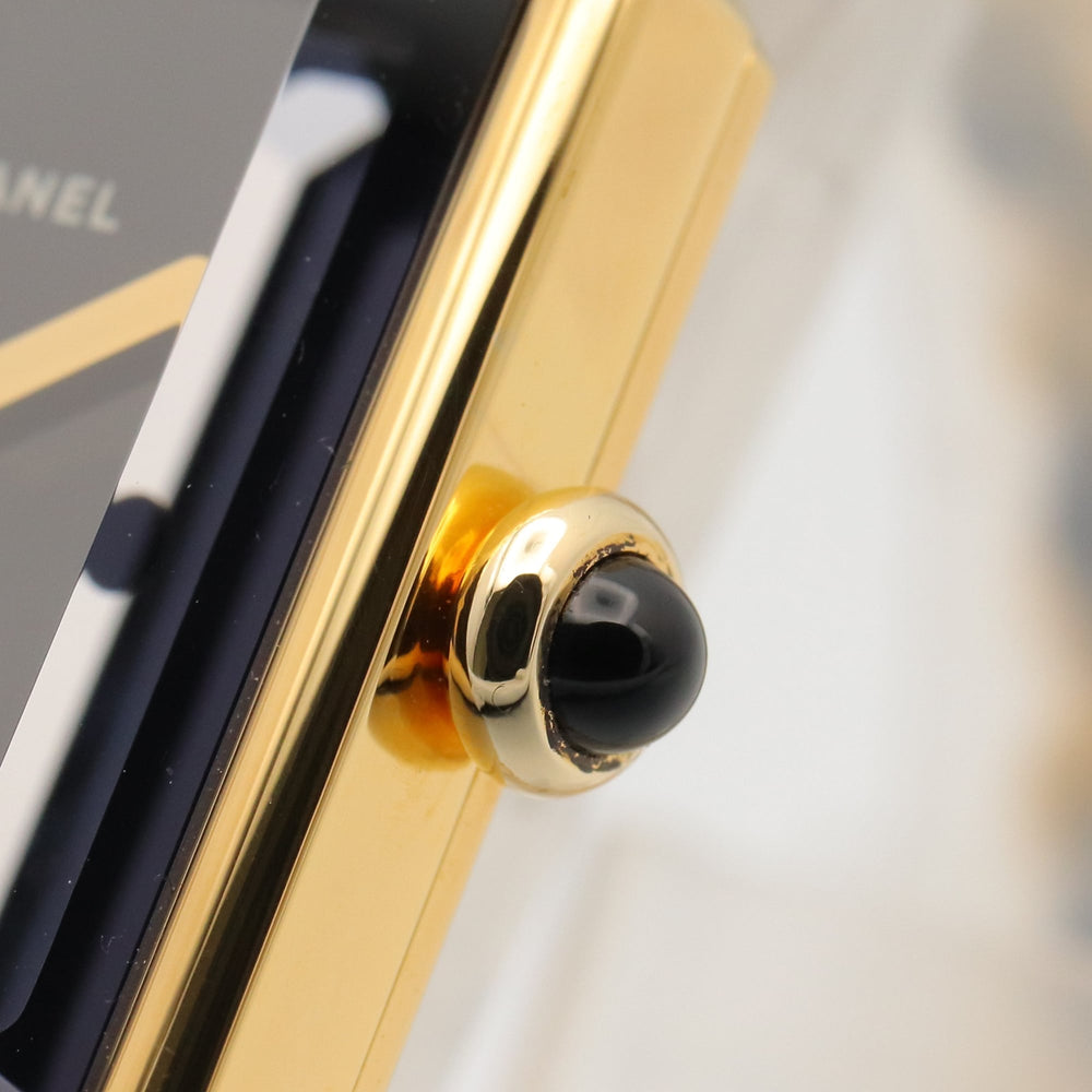 Chanel CHANEL Première M Wristwatch, Gold Plated (GP), Leather Strap, Women's, Black, H0001 — Very Good