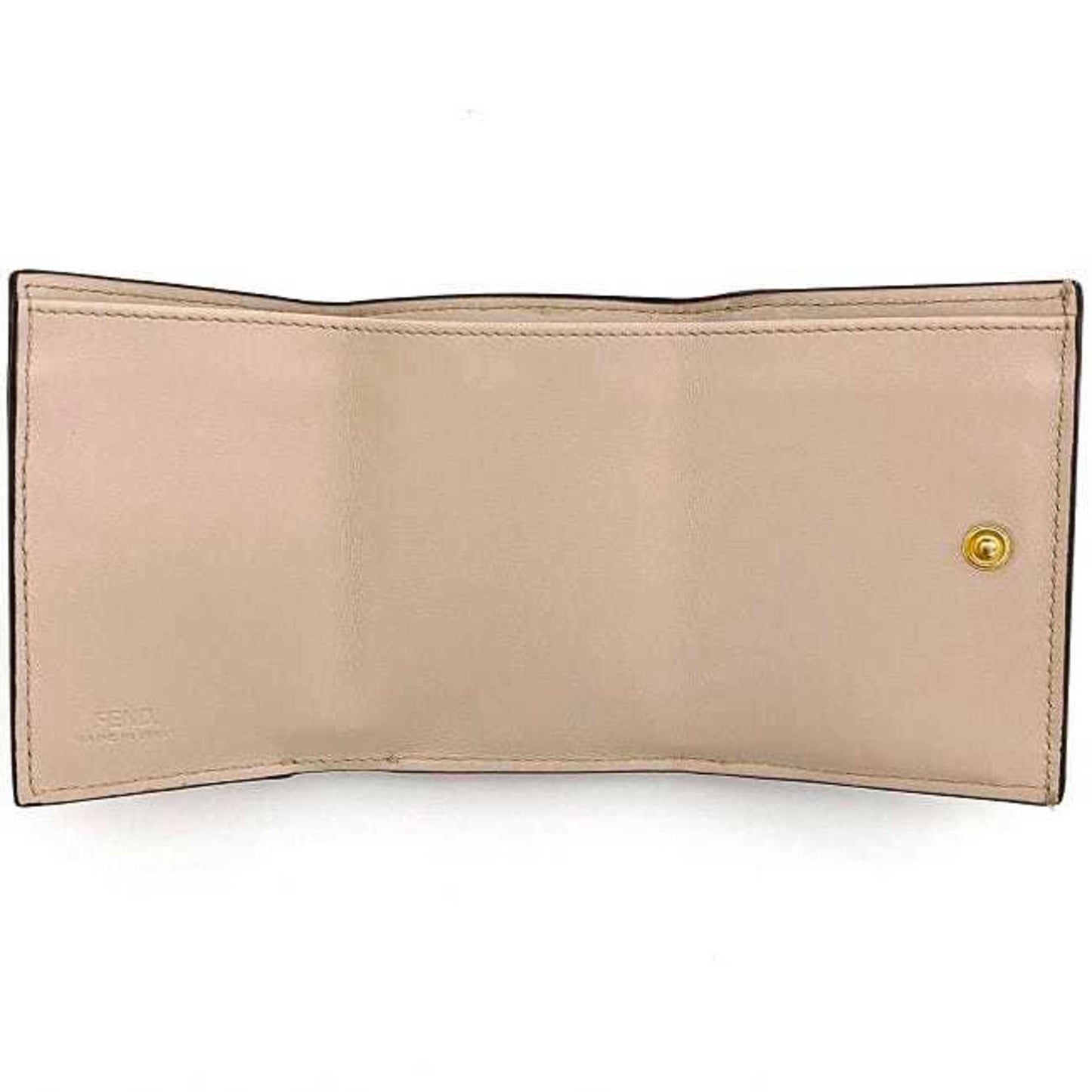 Fendi Trifold Wallet Pink Beige Gold Fizu 8M0395 Leather GP FENDI Circle Women's
