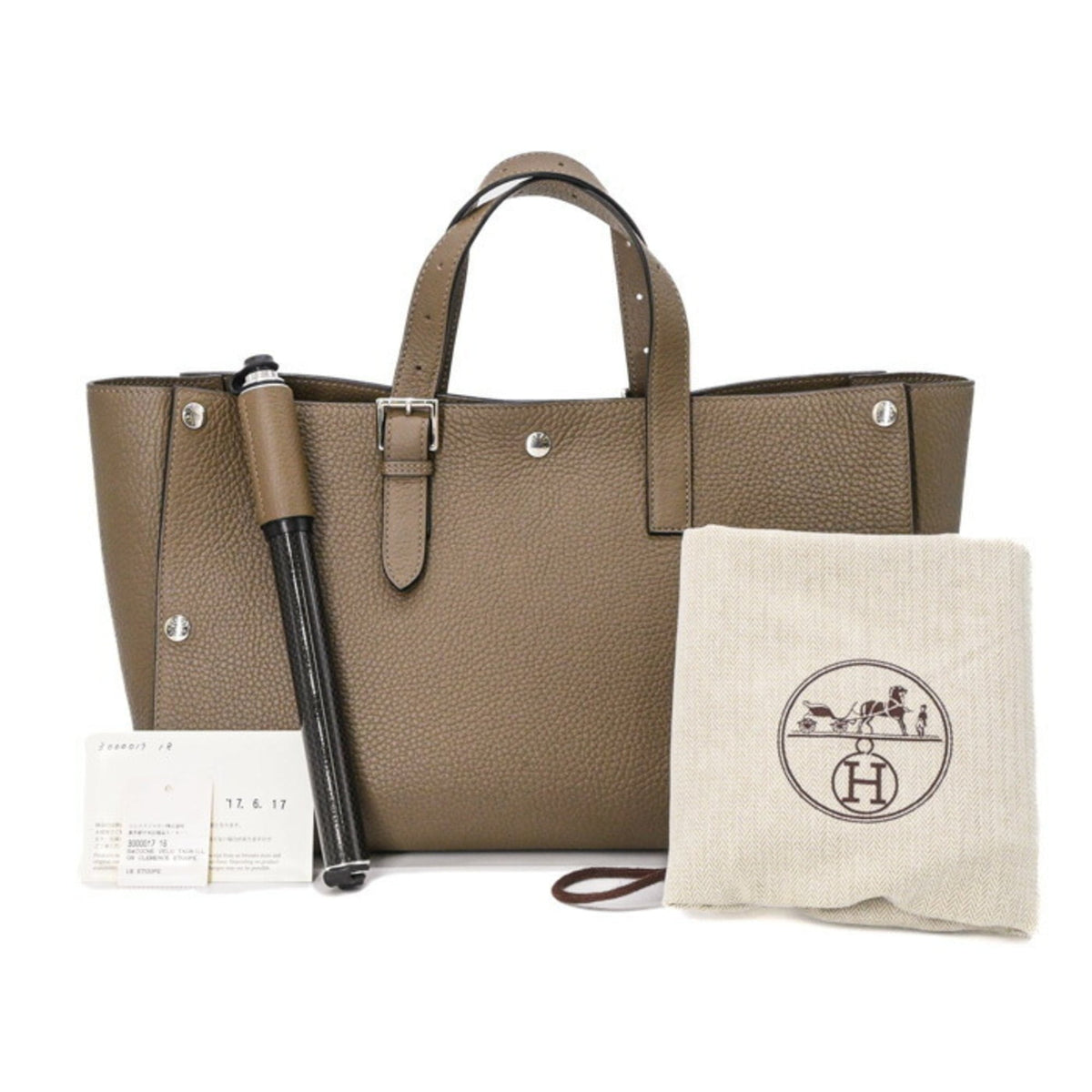 HERMES Sac Vello handbag, Taurillon Clemence leather, women's, Etoupe — New - Store Return