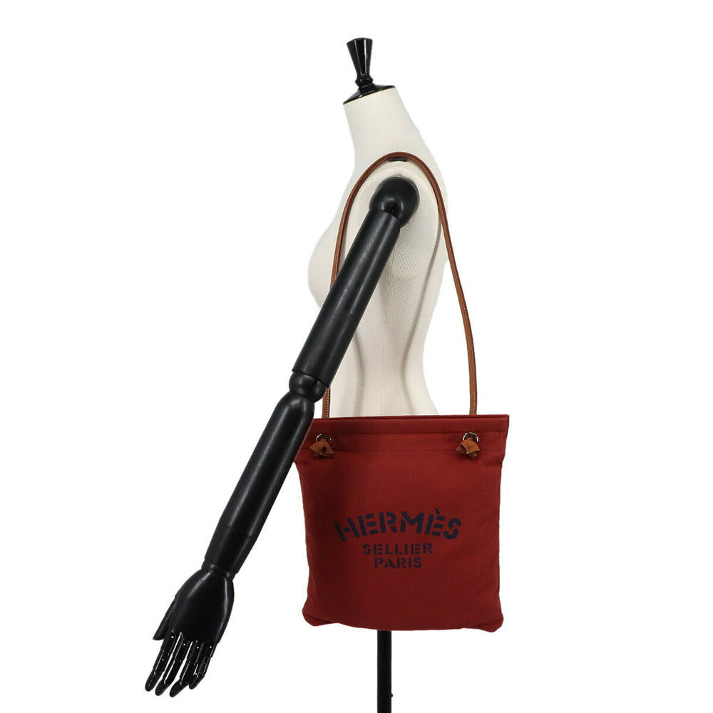 Hermes Sac Aline MM Shoulder Handbag, Toile Chevron Swift Leather, Rouge H Gold, B Stamp — Like New