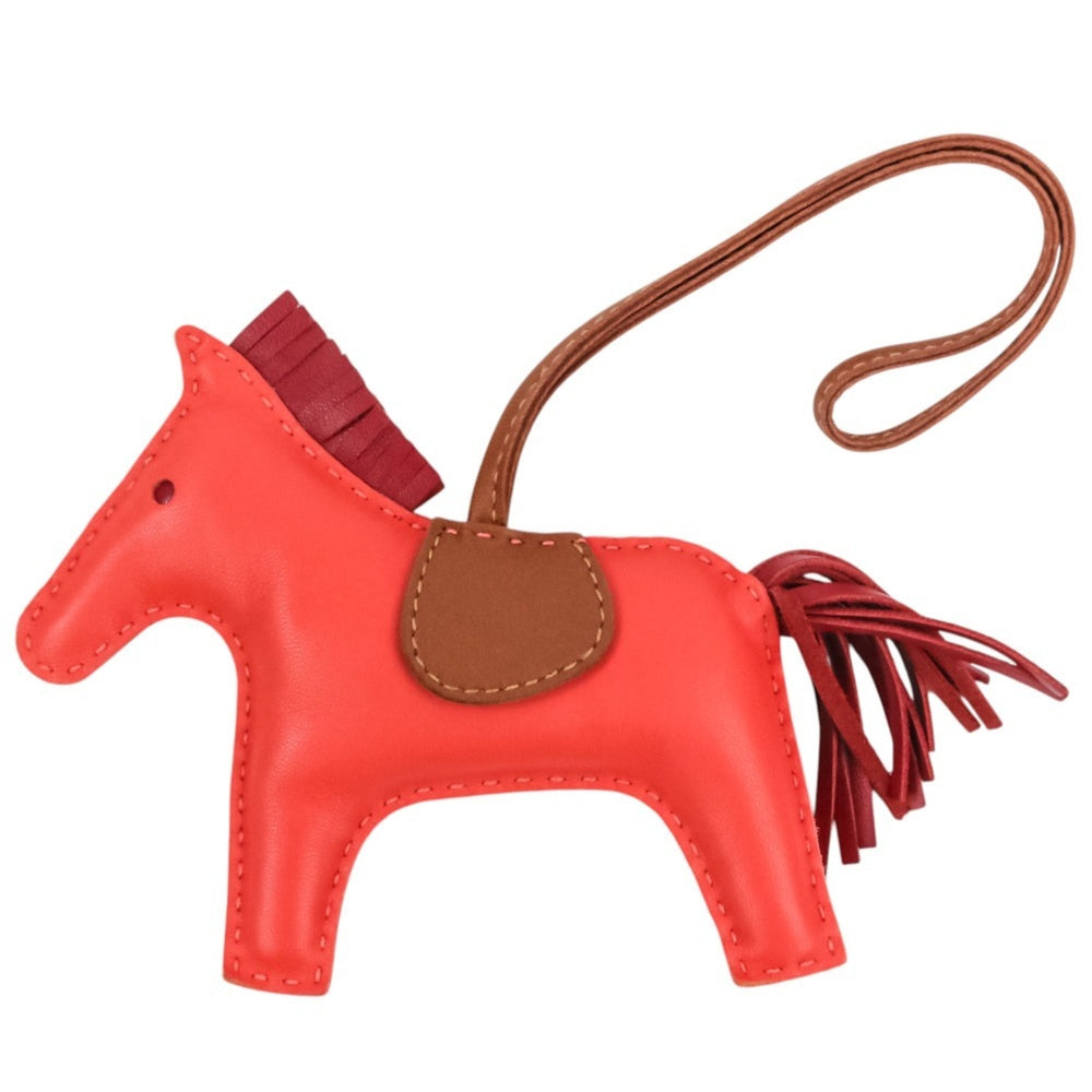 HERMES Rodeo MM Leather Accessory Bag Charm, Agneau Milo Pink Red, Women's — Like New