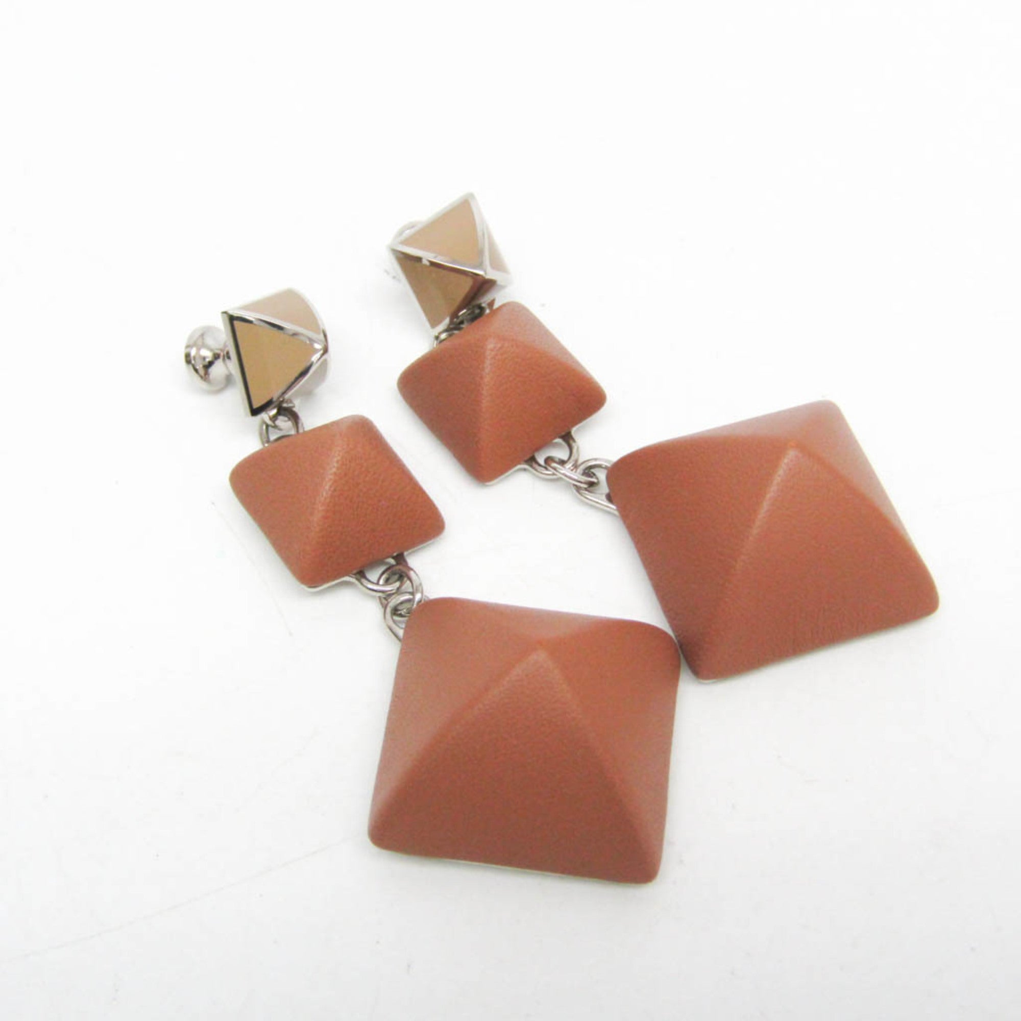 Hermes Medor Gaine GM Leather,Metal Stud Earrings Brown — Like New