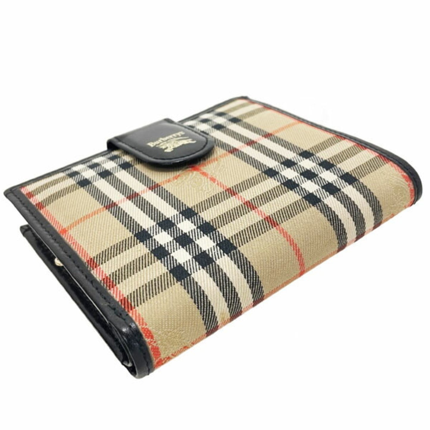 Burberry Wallet Check Canvas Leather Beige Black BURBERRY Burberrys' Burberrys Bi-fold Women's HWH-14735