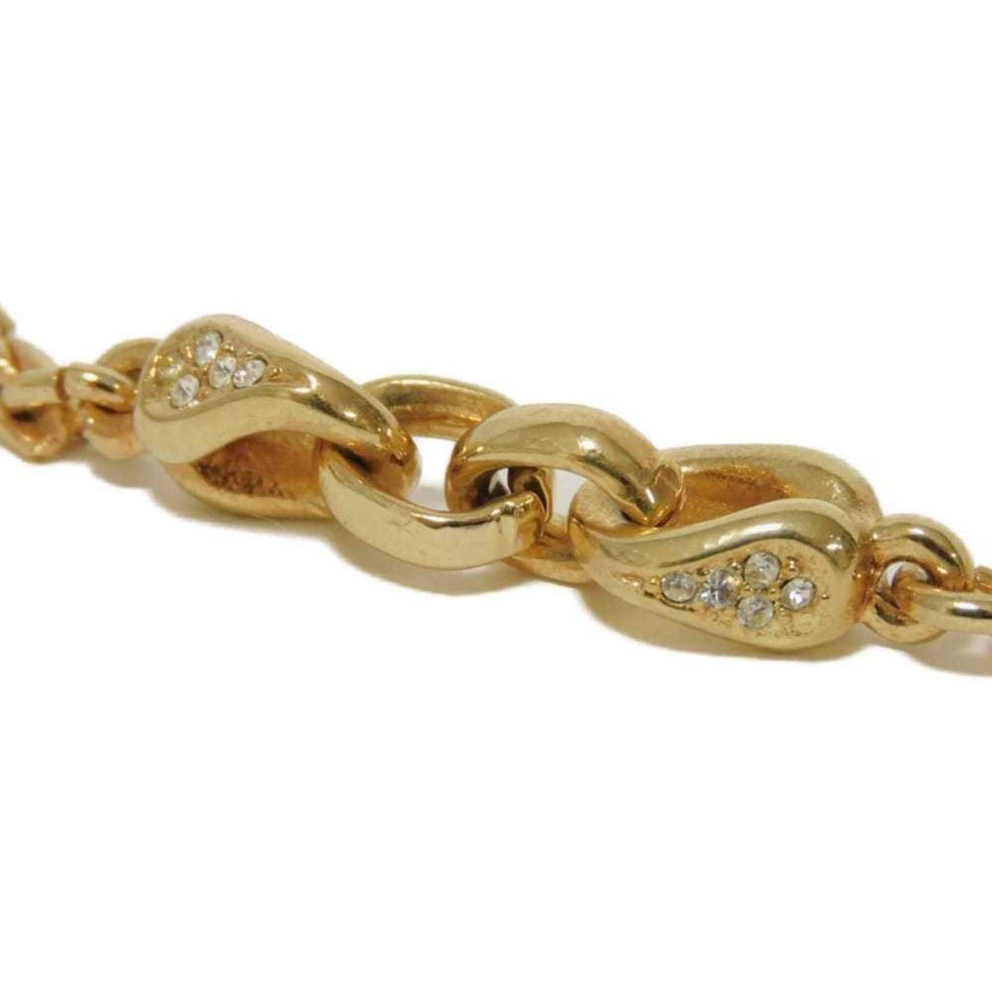 Christian Dior Dior Crystal Spiga Necklace, Long Chain, 88cm, Clear Rhinestones, GP Plated Gold, Women's