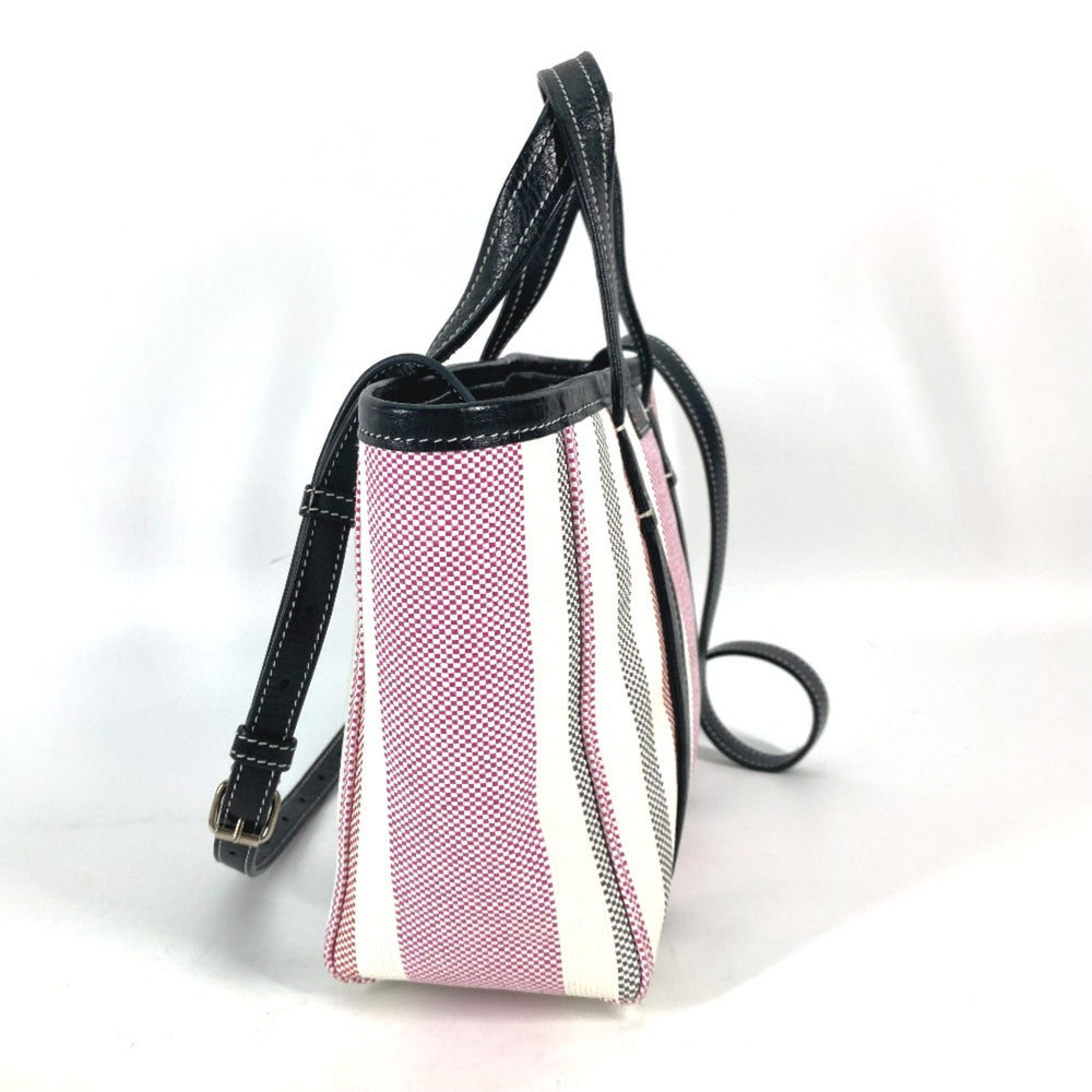 Balenciaga 671404 stripe 2WAY Shoulder Bag Crossbody Tote Bag Hand Bag pink Black x White — Like New