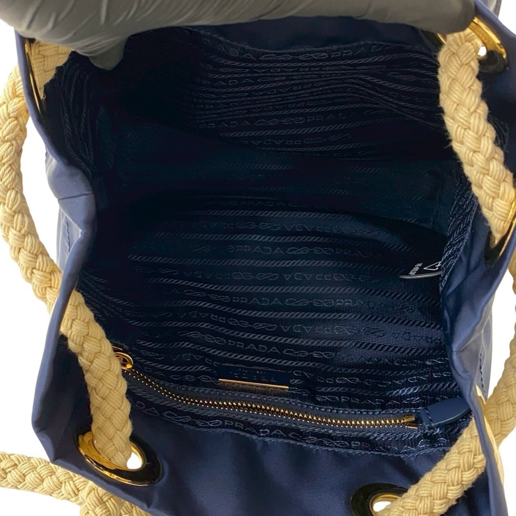 PRADA Prada Triangle Logo Plate with Metal Hardware Nylon and Leather Shoulder Bag/Handbag/Tote Bag Navy 34484 — Like New