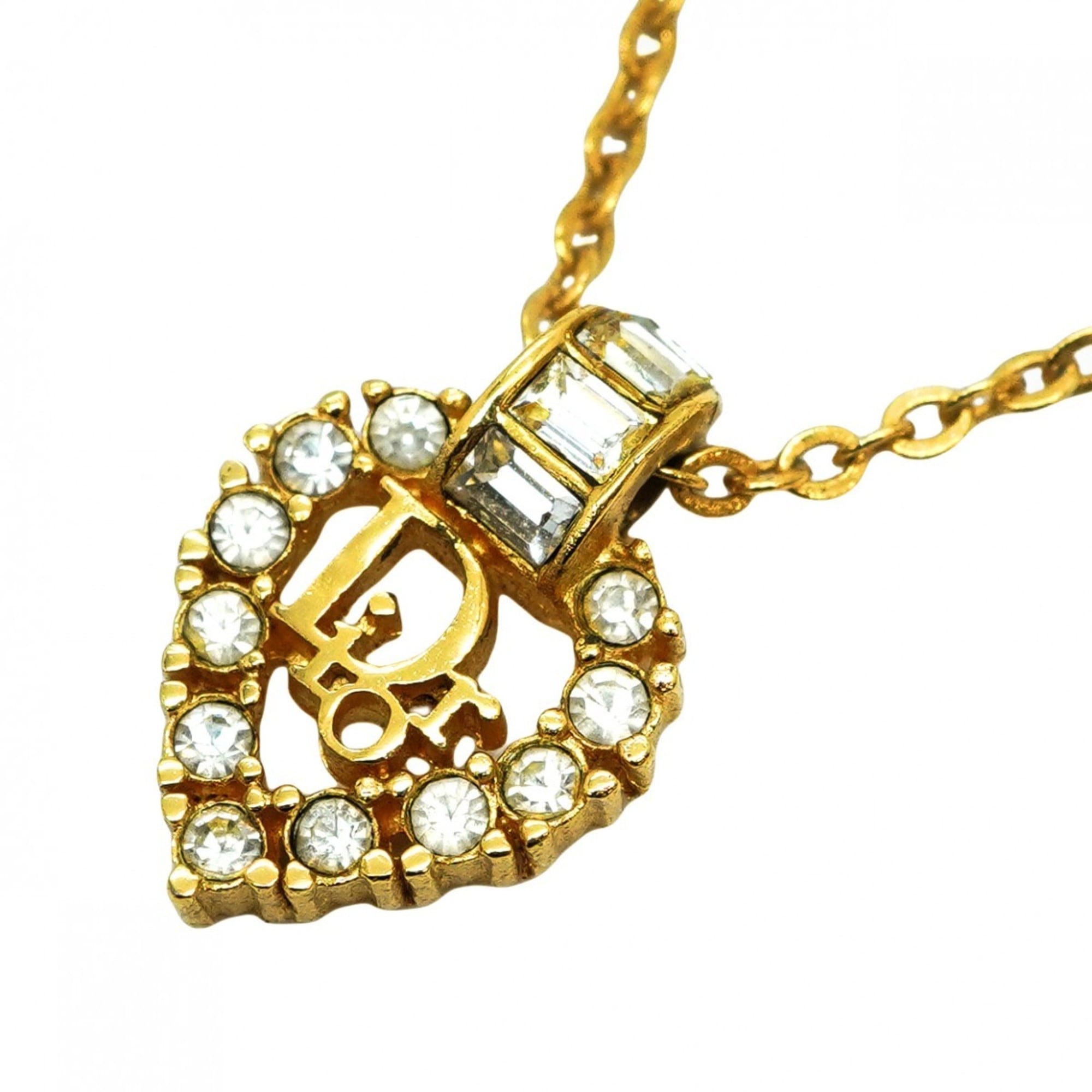Christian Dior necklace with heart motif, gold plated rhinestones, for women.