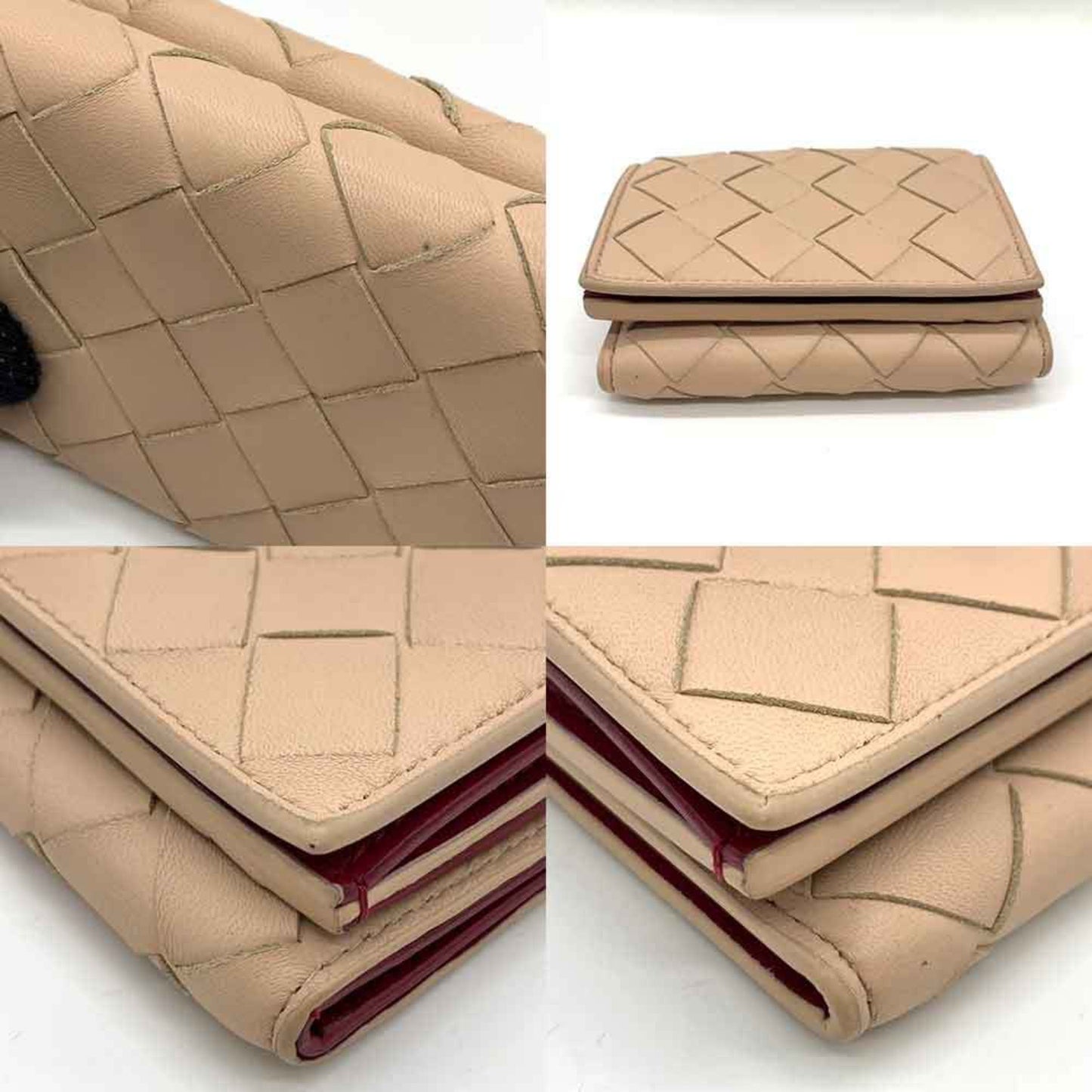 Bottega Veneta Tri-fold Wallet Intrecciato Beige Leather Compact Women's 635561 BOTTEGA VENETA
