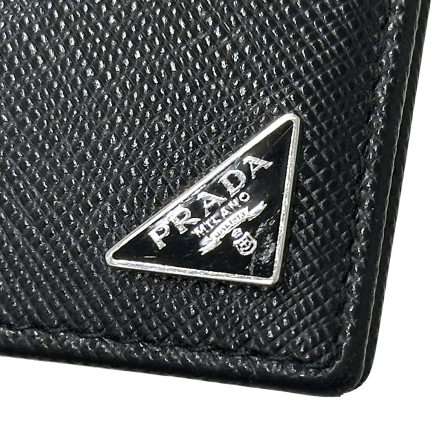 Prada Men's Saffiano NERO Money Clip 2MN077 Bifold Wallet with Triangle Logo