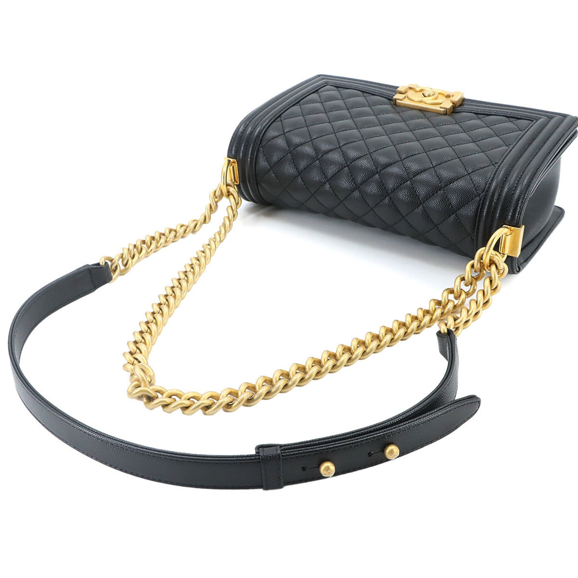 Chanel Boy Chain Shoulder Handbag, Caviar Leather, Black, A67086, Gold Hardware, BOY CHANEL Bag — Like New