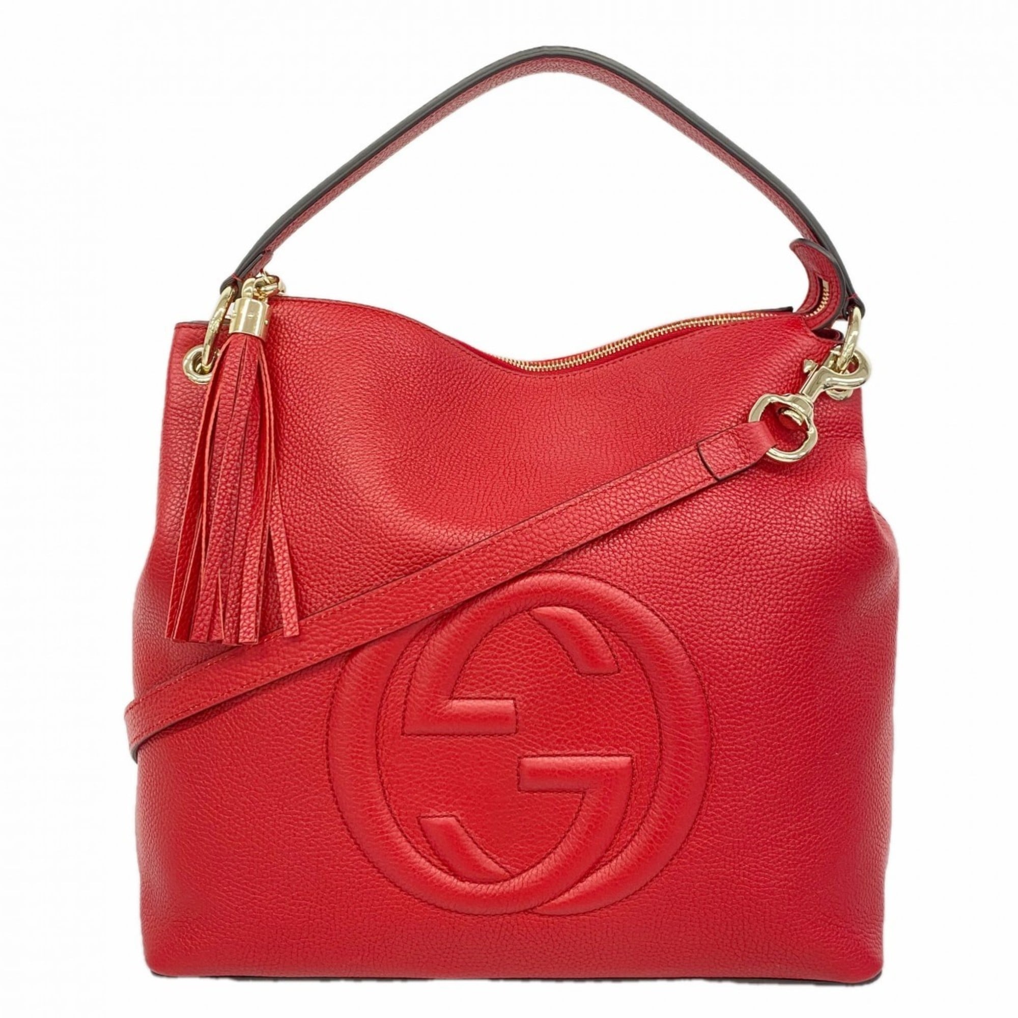 Gucci Soho Handbag 536194 Leather Red Champagne 2-Way Bag for Women P2268105