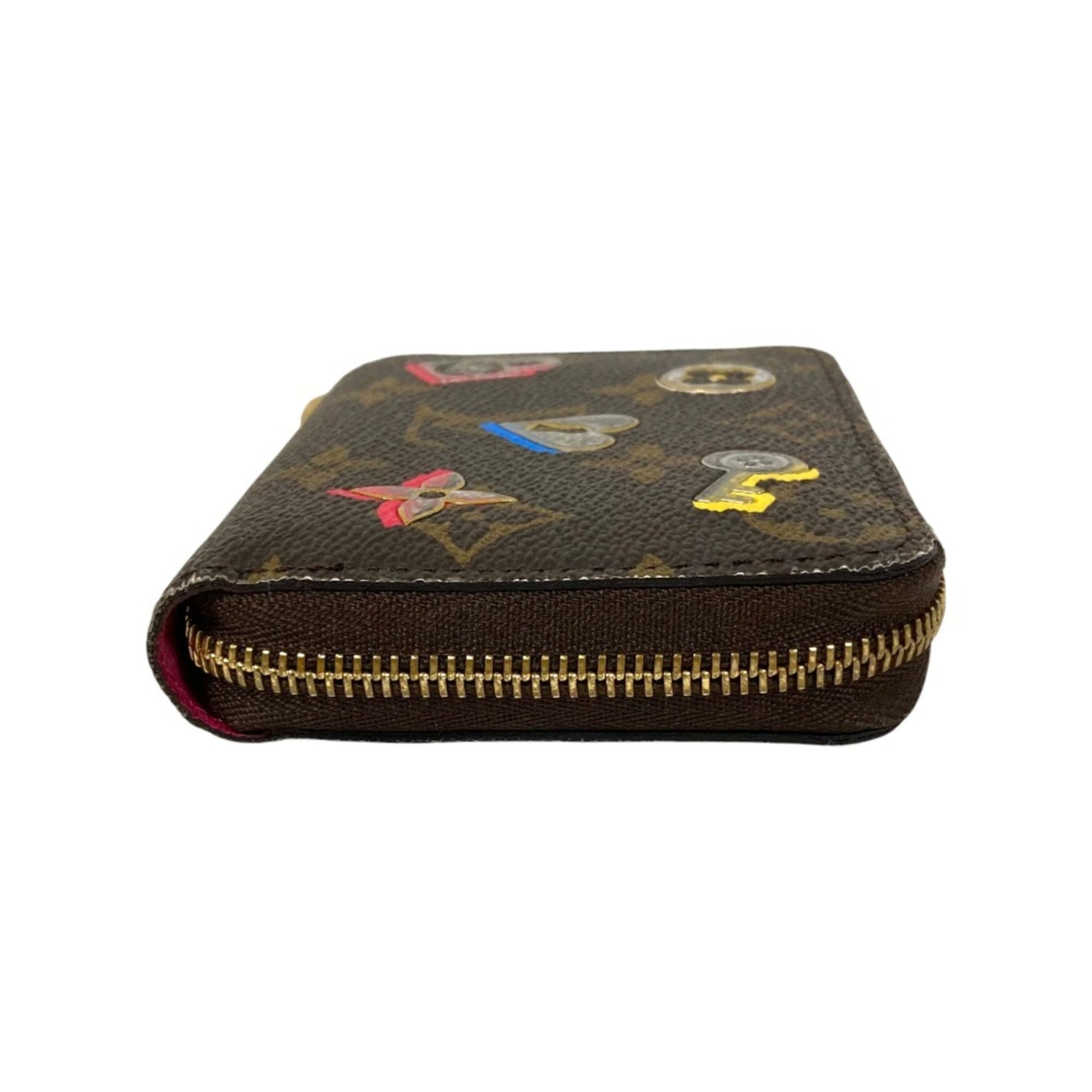LOUIS VUITTON Monogram Love Lock Zipper Coin Purse Wallet M64118 Brown Women's