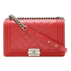CHANEL Boy Chanel Matelasse Coco Mark Chain Shoulder Bag in Fuchsia Pink Lambskin — Like New