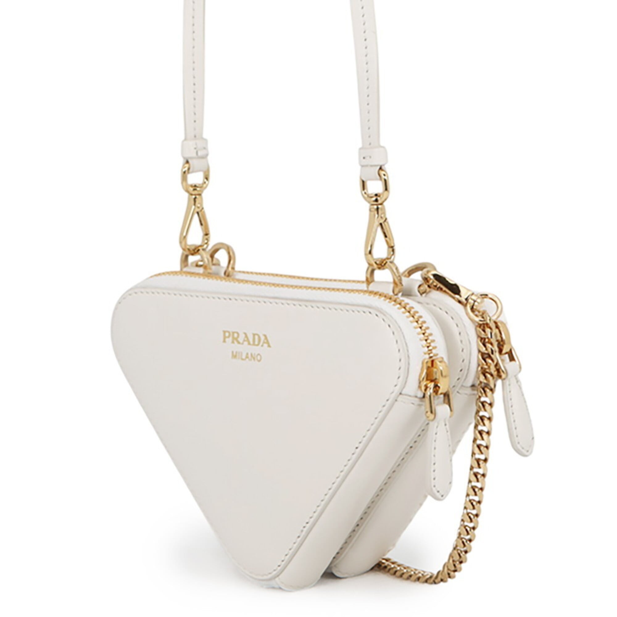 Prada Shoulder Bag Saffiano Triangle Mini Pouch Leather Raffia 1NR015 PRADA 2-way White Handbag — Like New