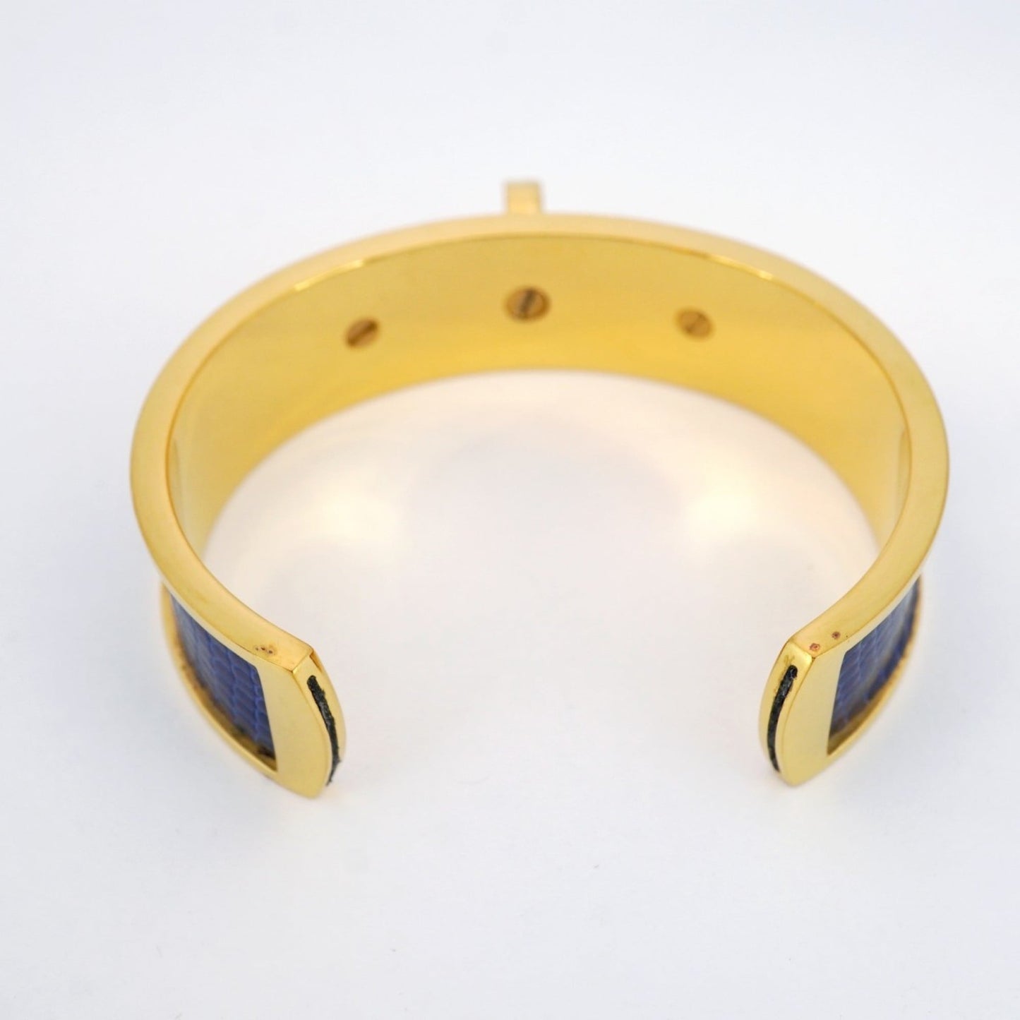 Hermes Kelly Bangle, GP Plated Leather, Gold, Blue, Women's