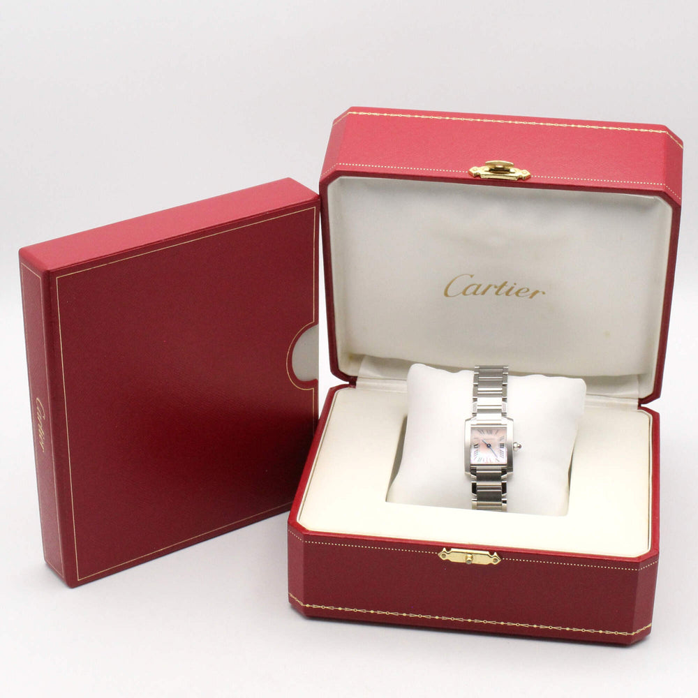Cartier Tank Française SM Watch, Stainless Steel, Ladies, Pink/Pink Shell, W51028Q3 — Very Good