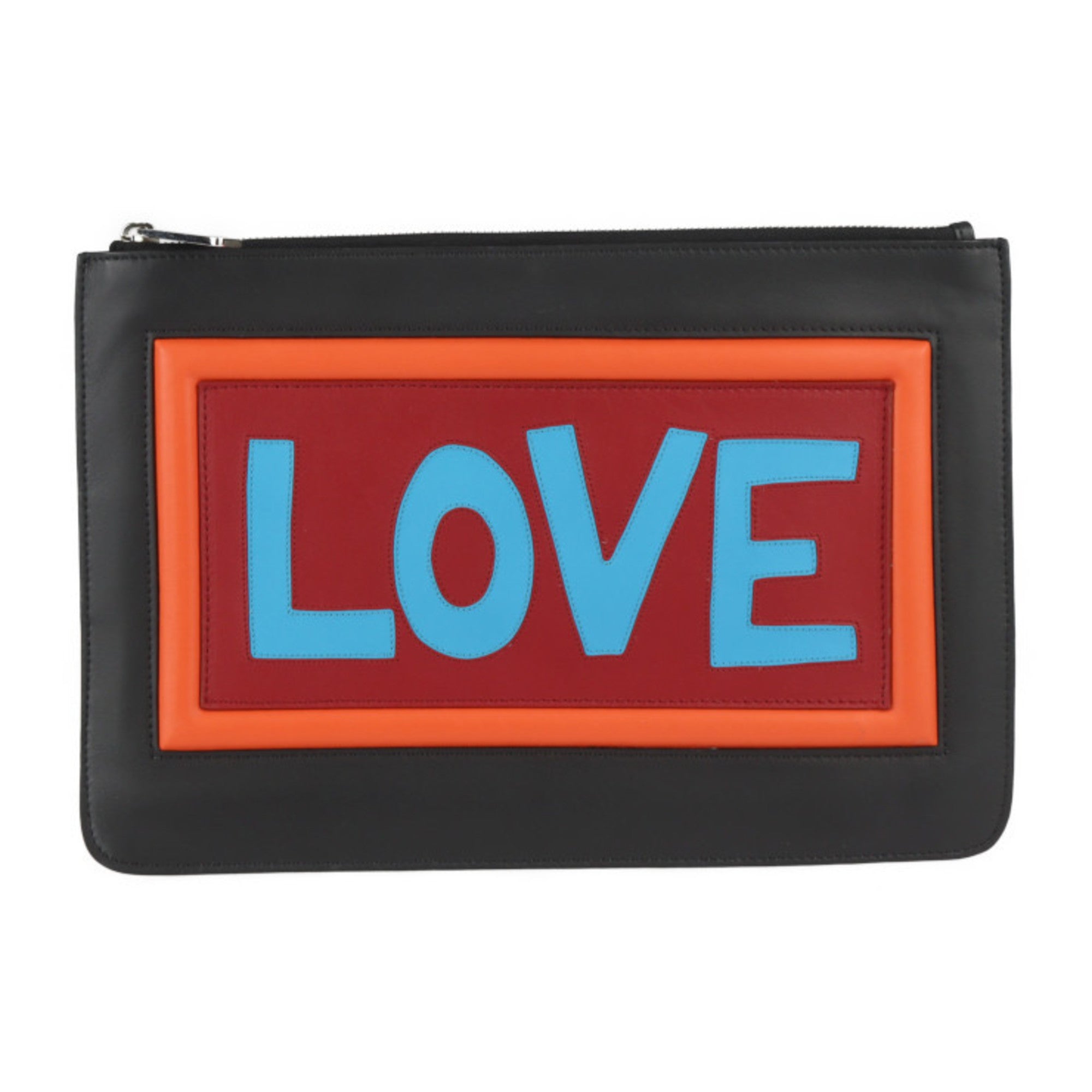 FENDI Pouch Second Bag 7N0078 Leather Black Multicolor Clutch LOVE